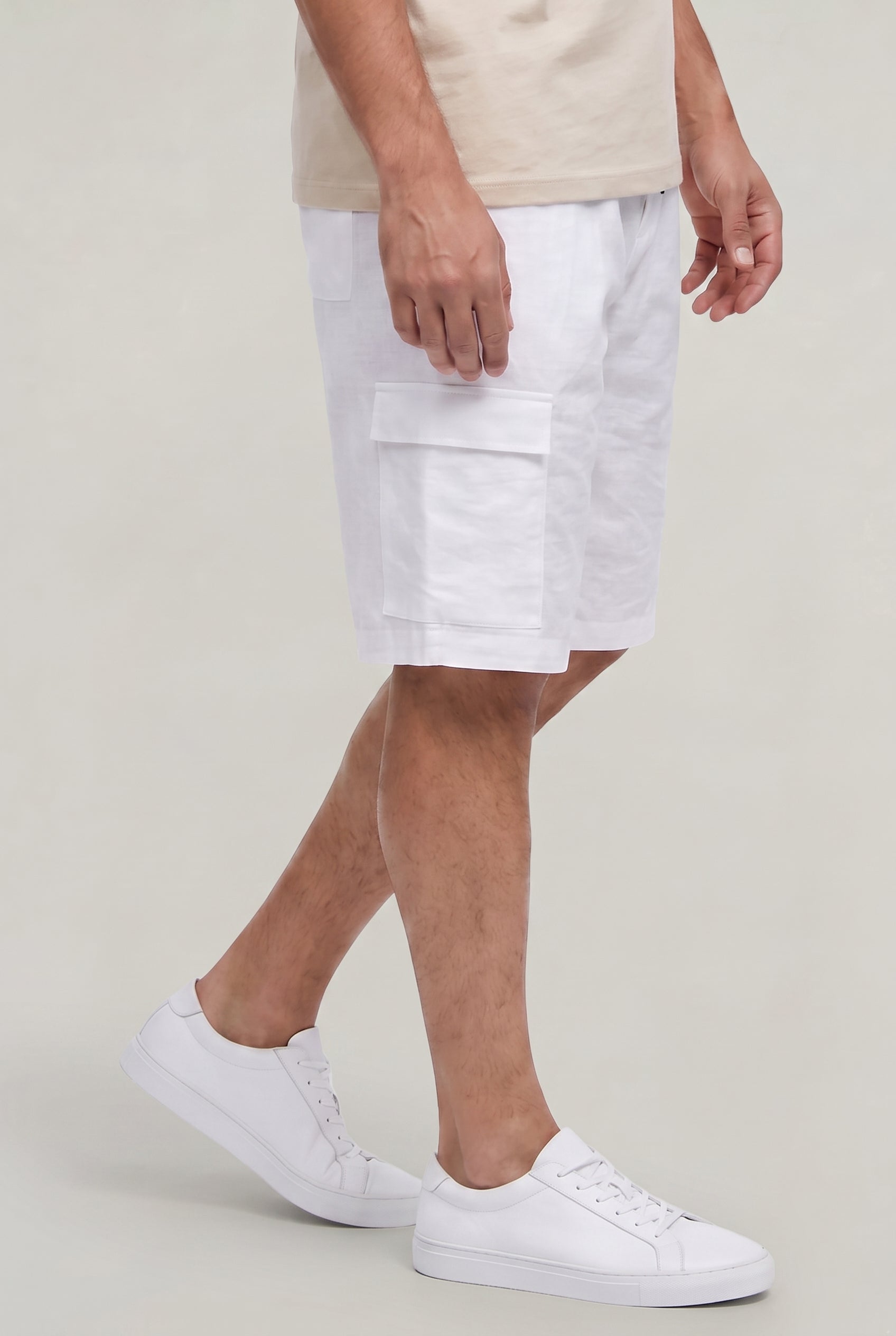 Men's Linen Cargo Shorts Drawstring Waist