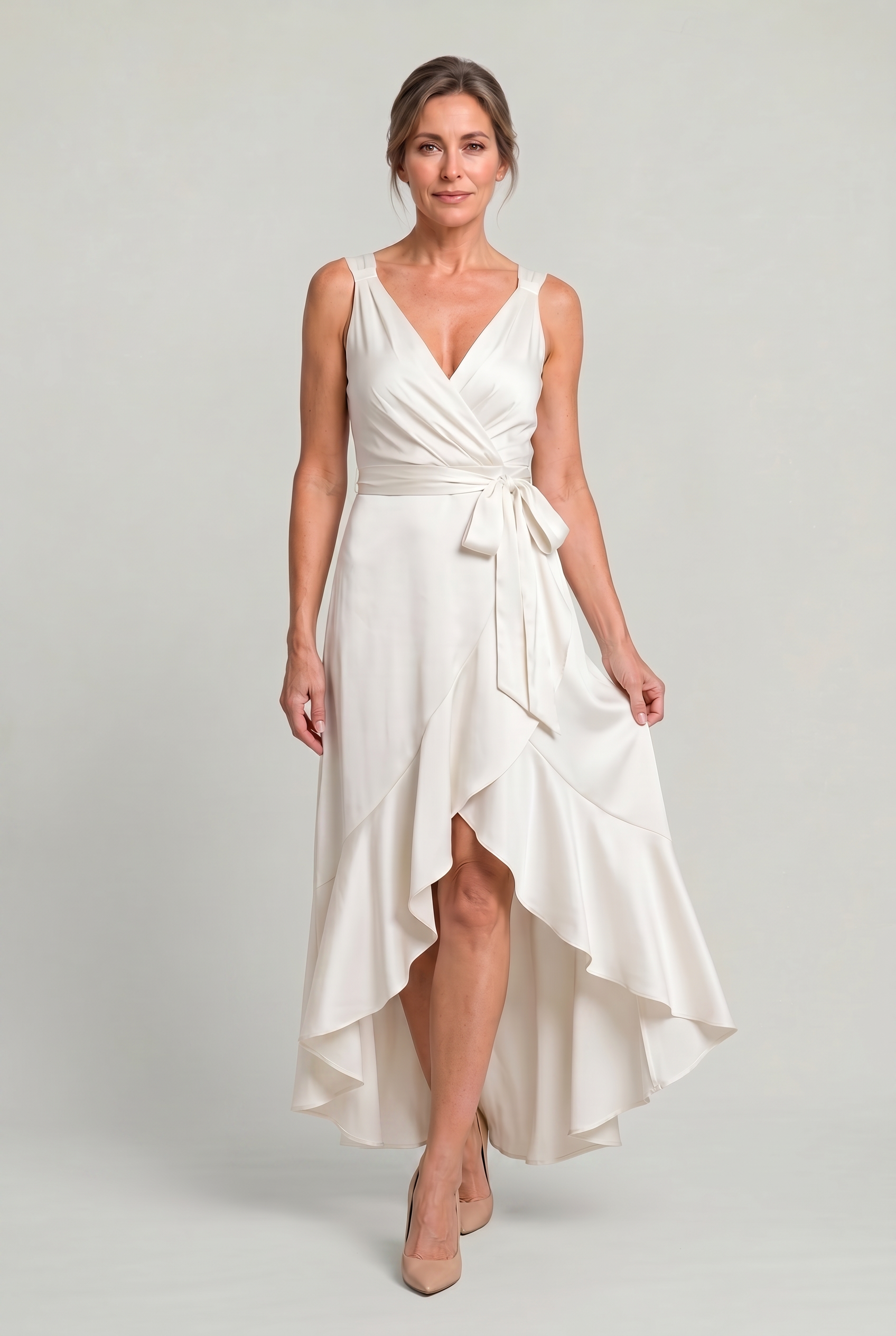 Women's Elegant Sleeveless Wrap Midi Dress