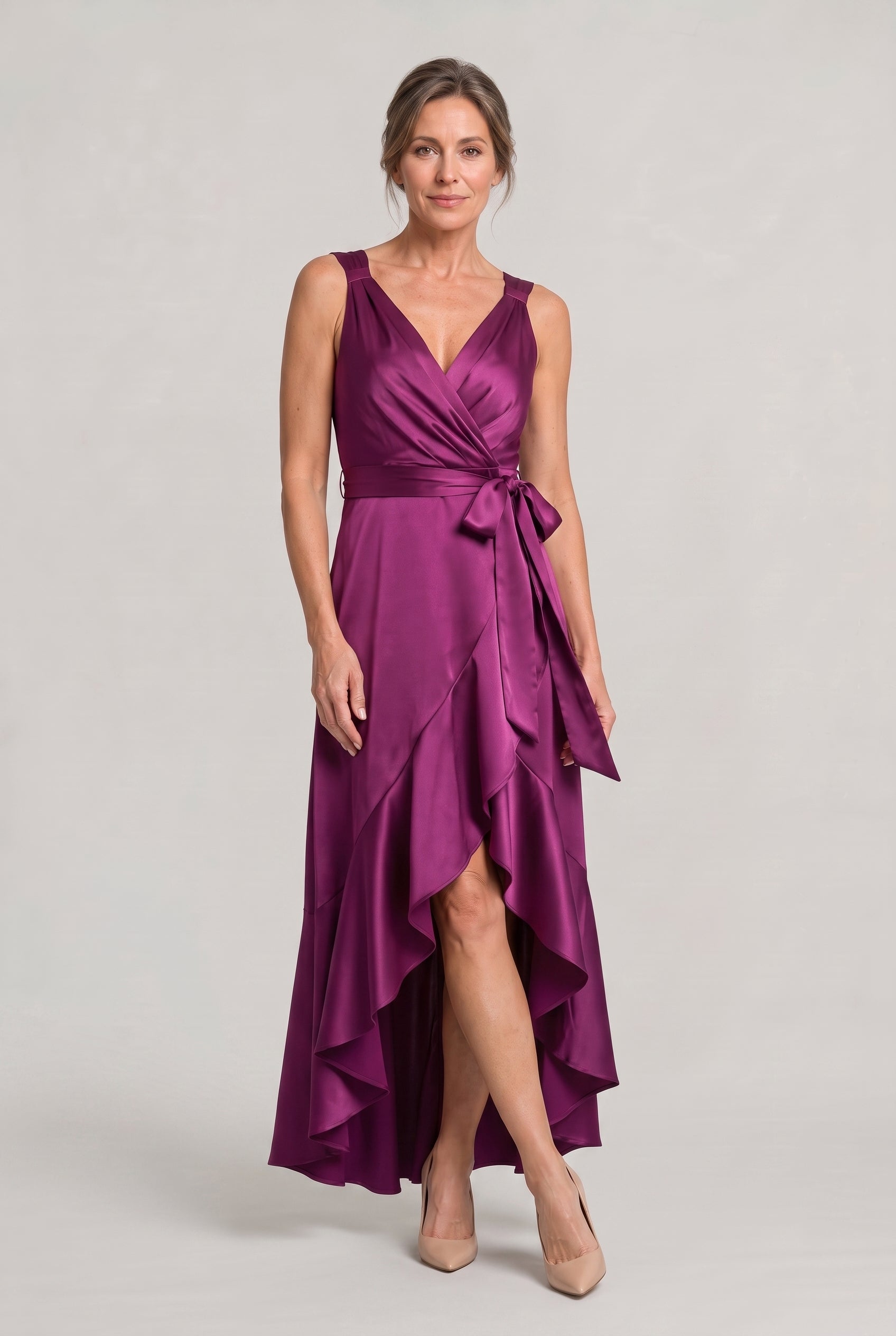 Women's Elegant Sleeveless Wrap Midi Dress