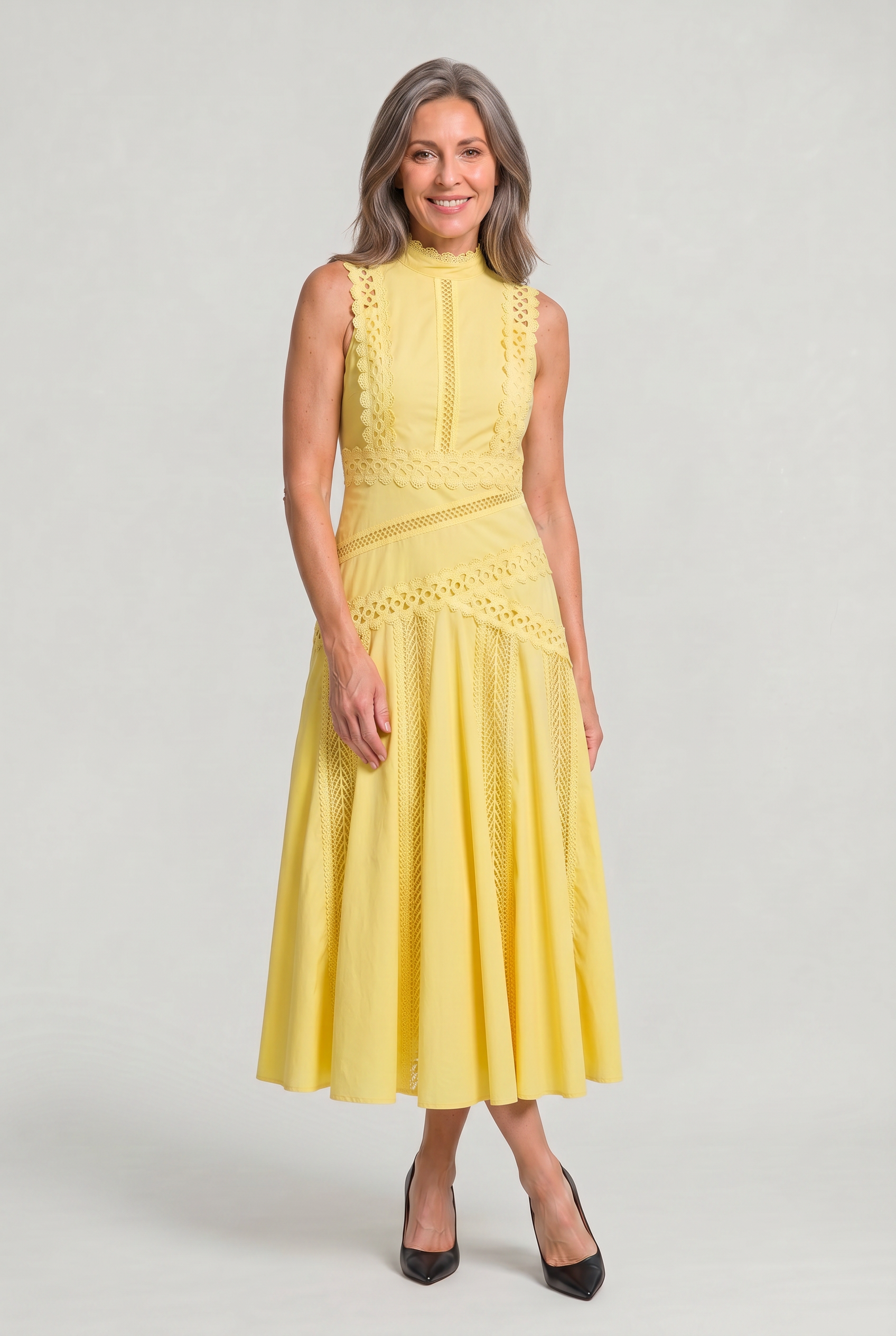 Women's Sleeveless Lace Panel Midi Dress