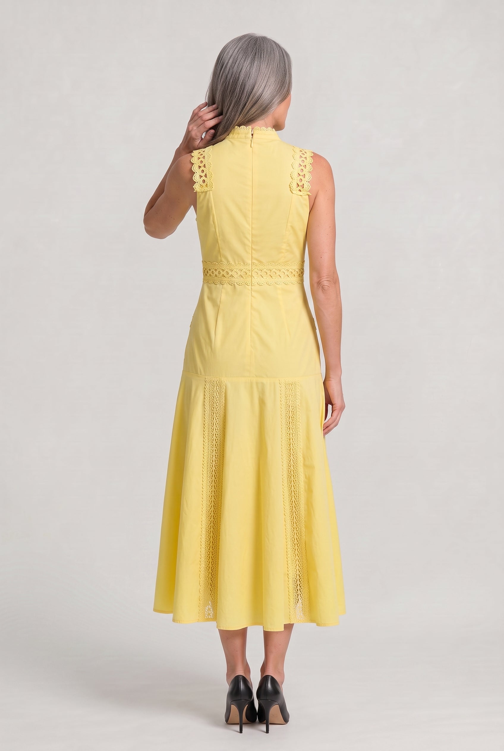 Women's Sleeveless Lace Panel Midi Dress
