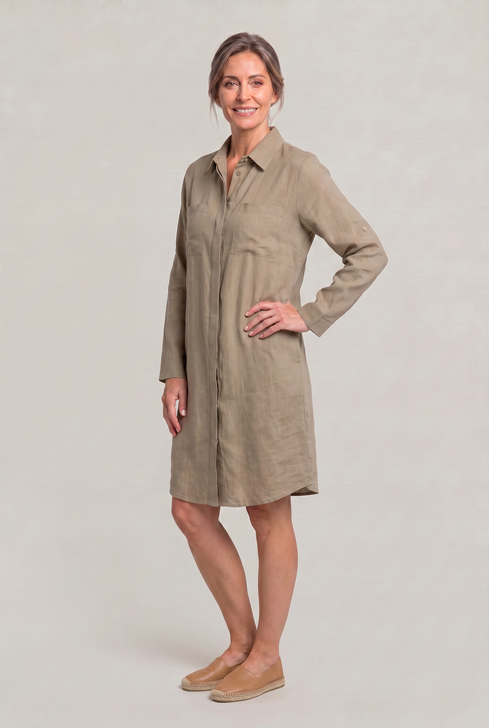 Women's Oversized Button Down Linen Shirt Dress