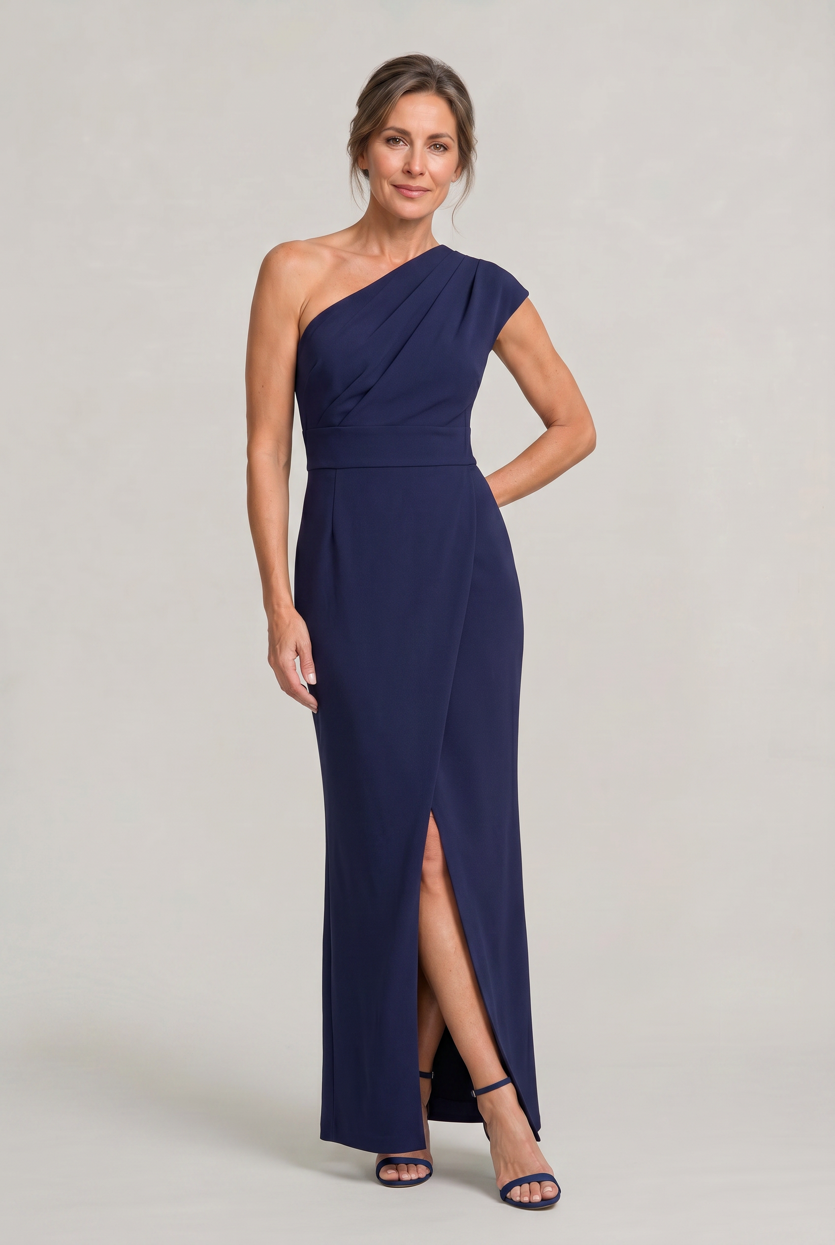 Women's One-Shoulder Maxi Evening Dress - Asymmetric Neckline