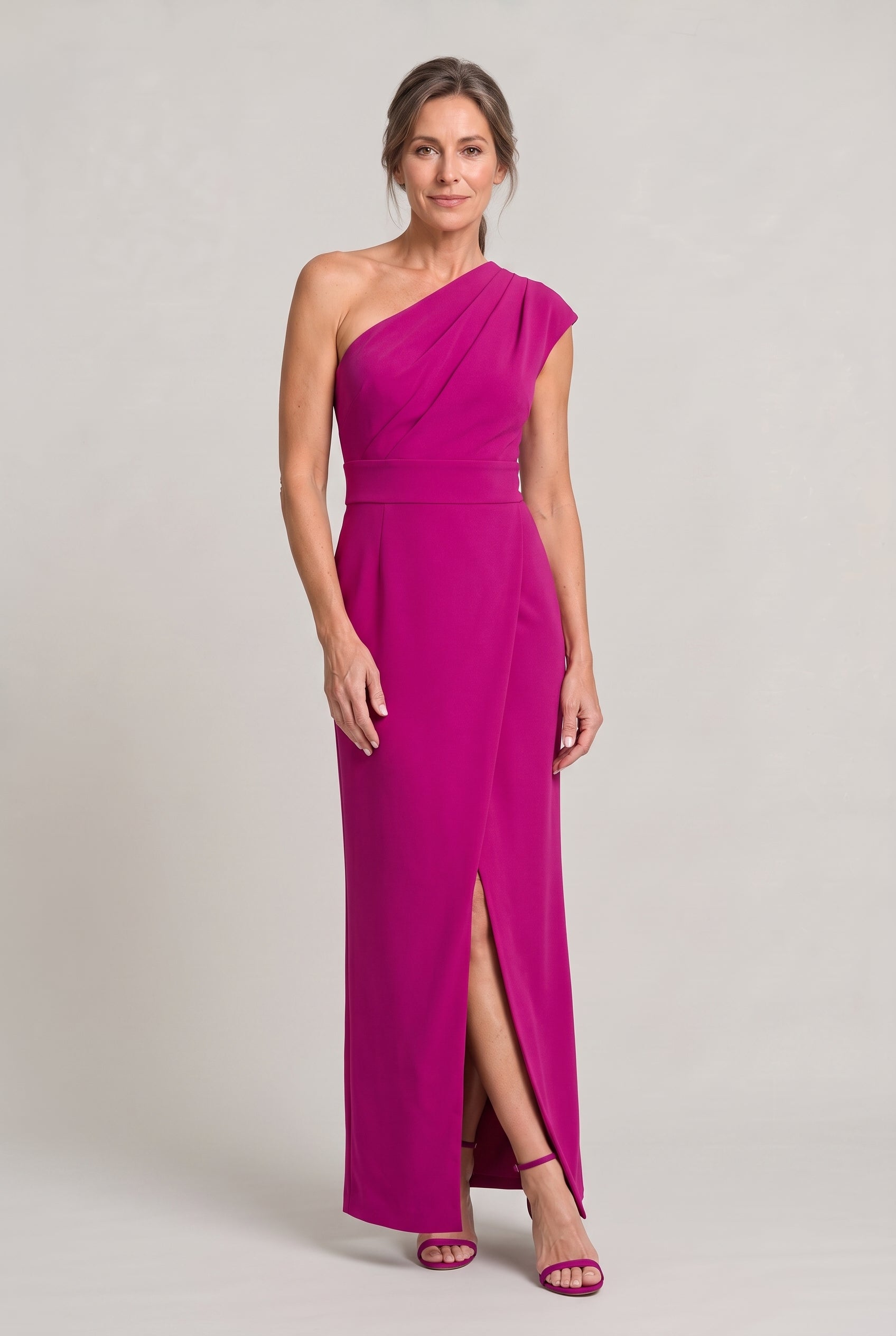 Women's One-Shoulder Maxi Evening Dress - Asymmetric Neckline