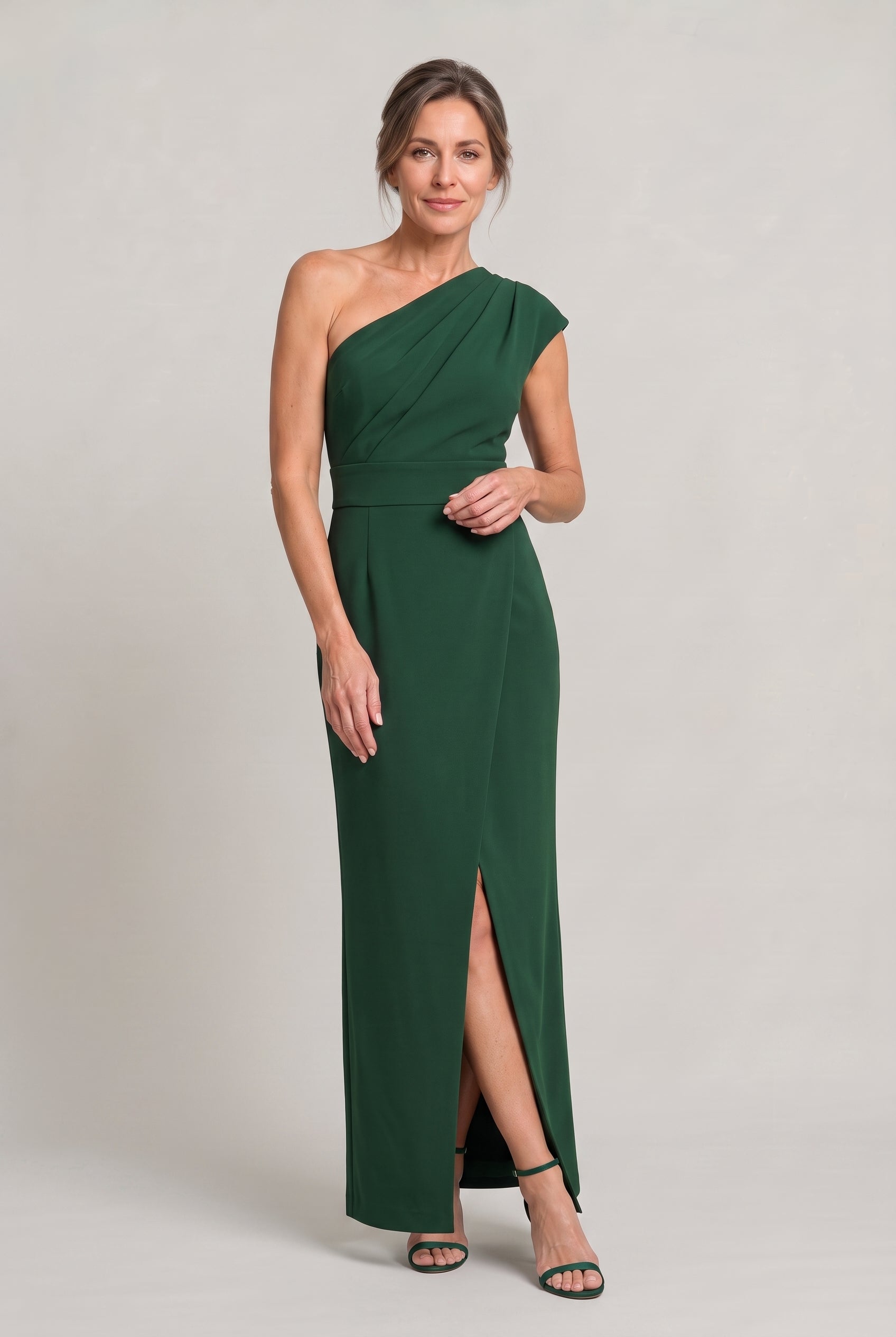 Women's One-Shoulder Maxi Evening Dress - Asymmetric Neckline