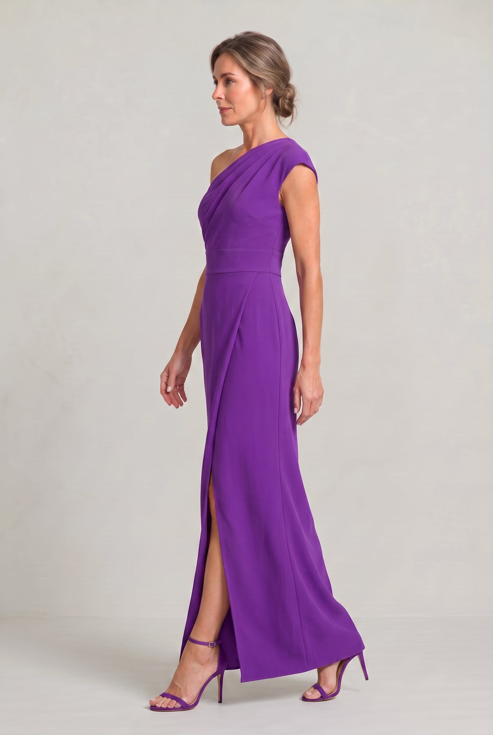 Women's One-Shoulder Maxi Evening Dress - Asymmetric Neckline