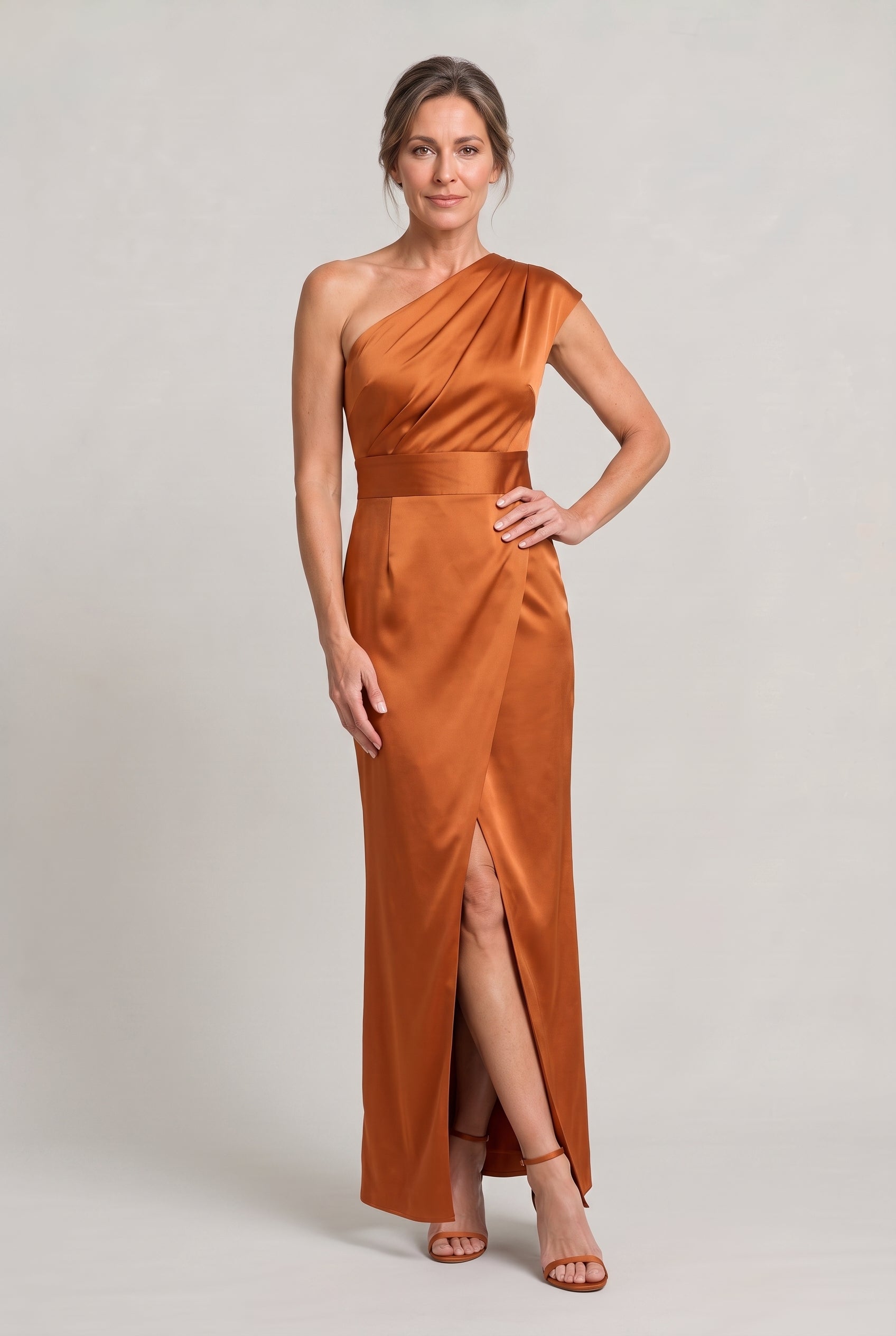 Women's One-Shoulder Maxi Evening Dress - Asymmetric Neckline