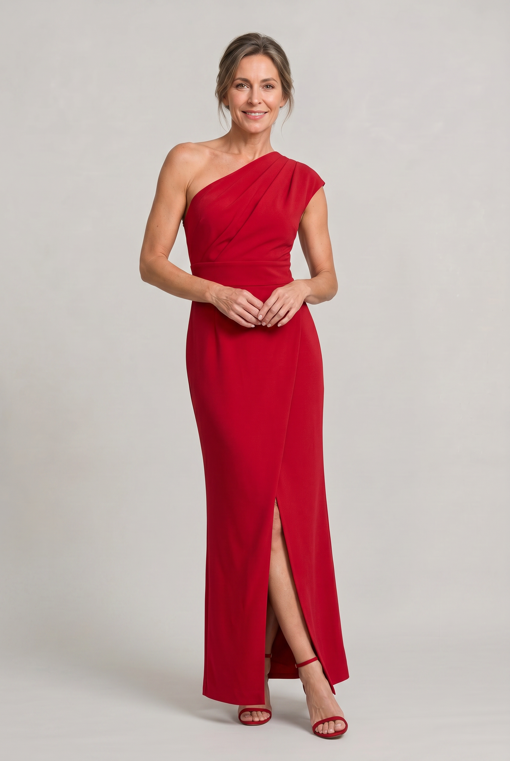 Women's One-Shoulder Maxi Evening Dress - Asymmetric Neckline