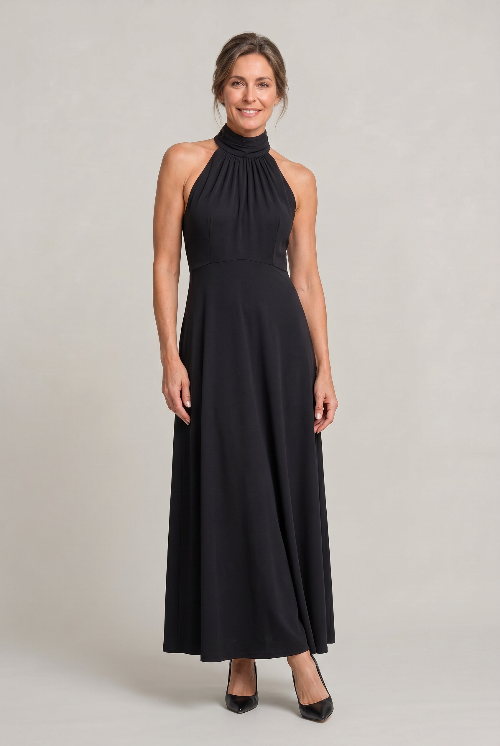 Women's Satin High Neck Bridesmaid Maxi Dress
