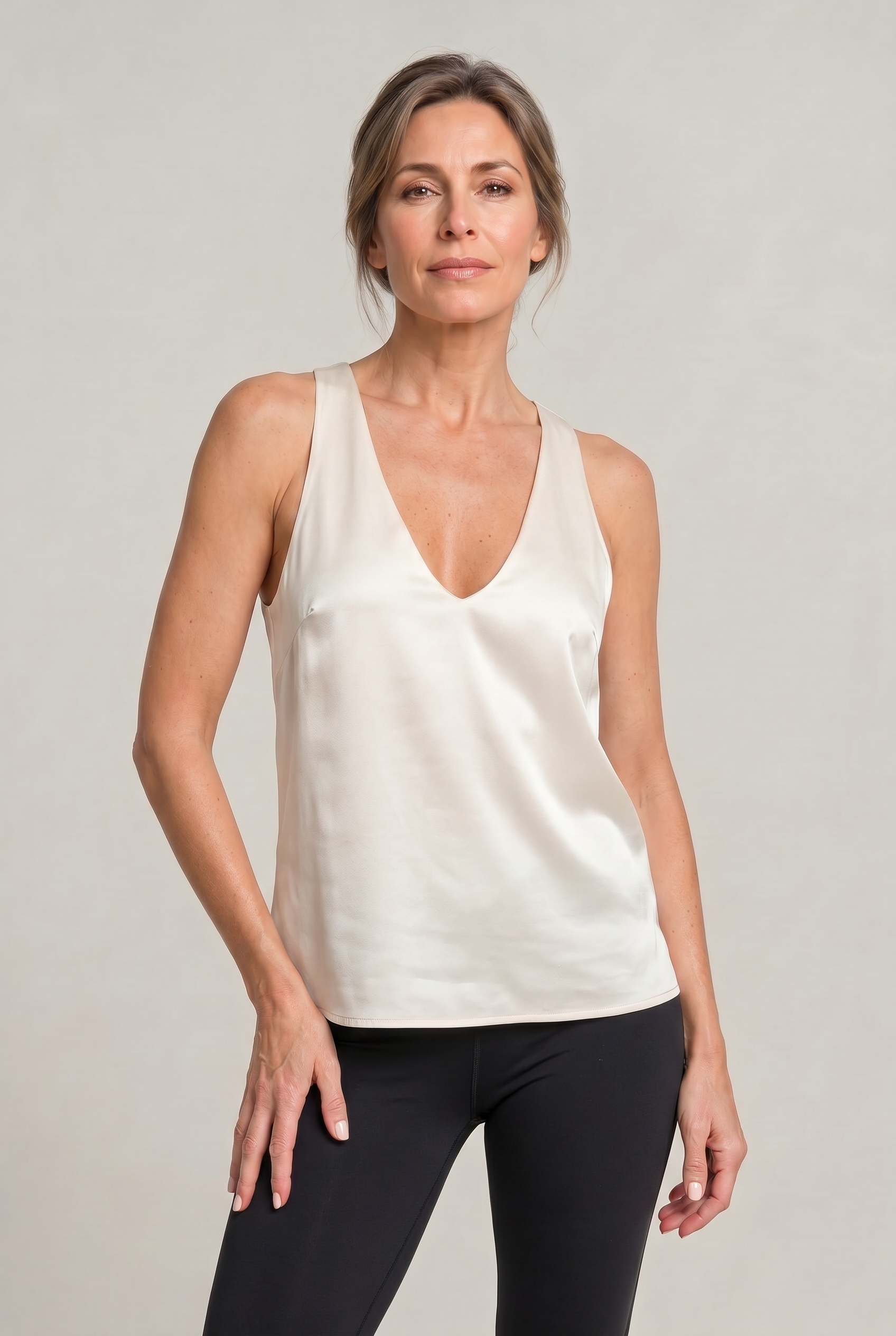 Women's Deep V-Neck Satin Tank Top