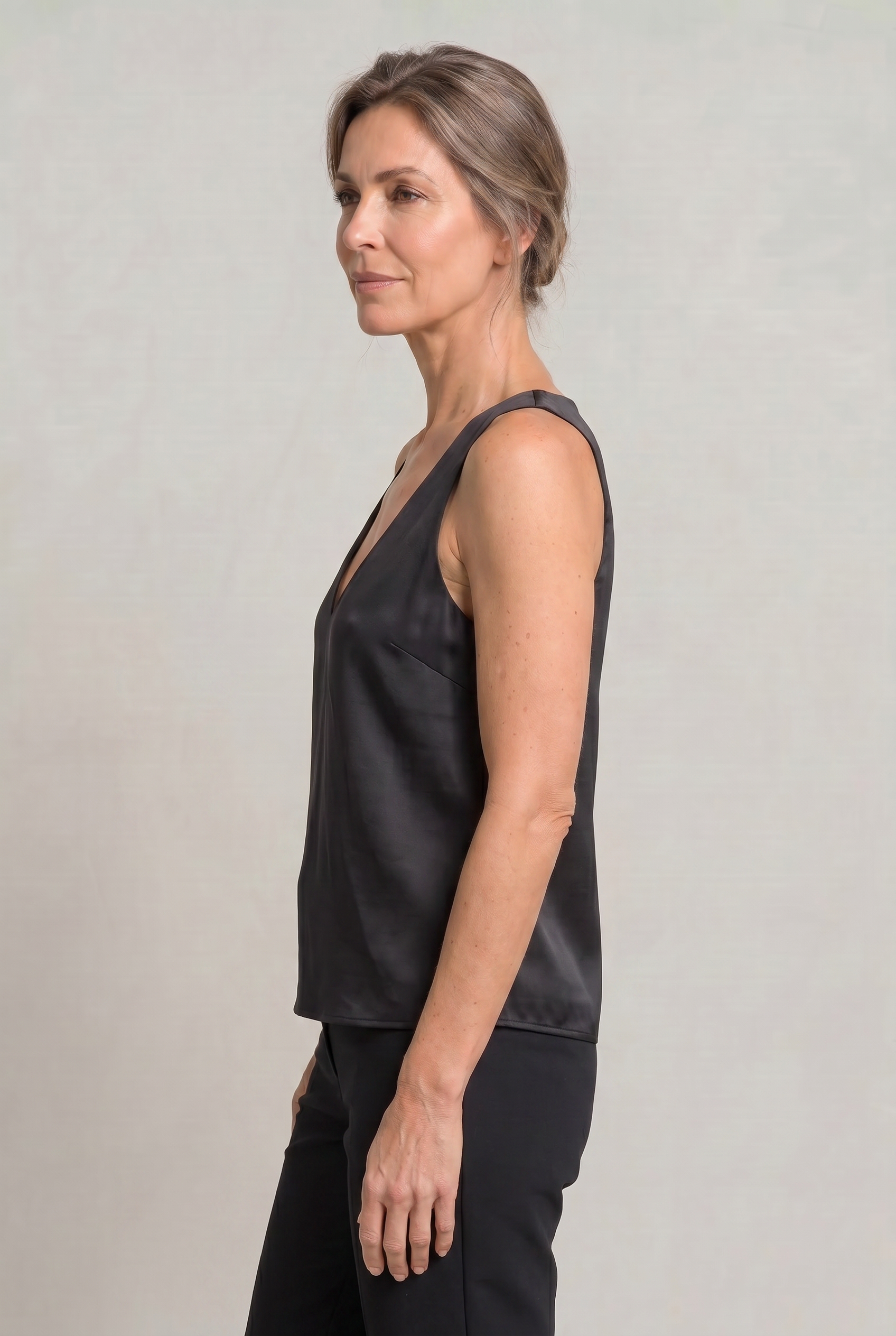 Women's Deep V-Neck Satin Tank Top
