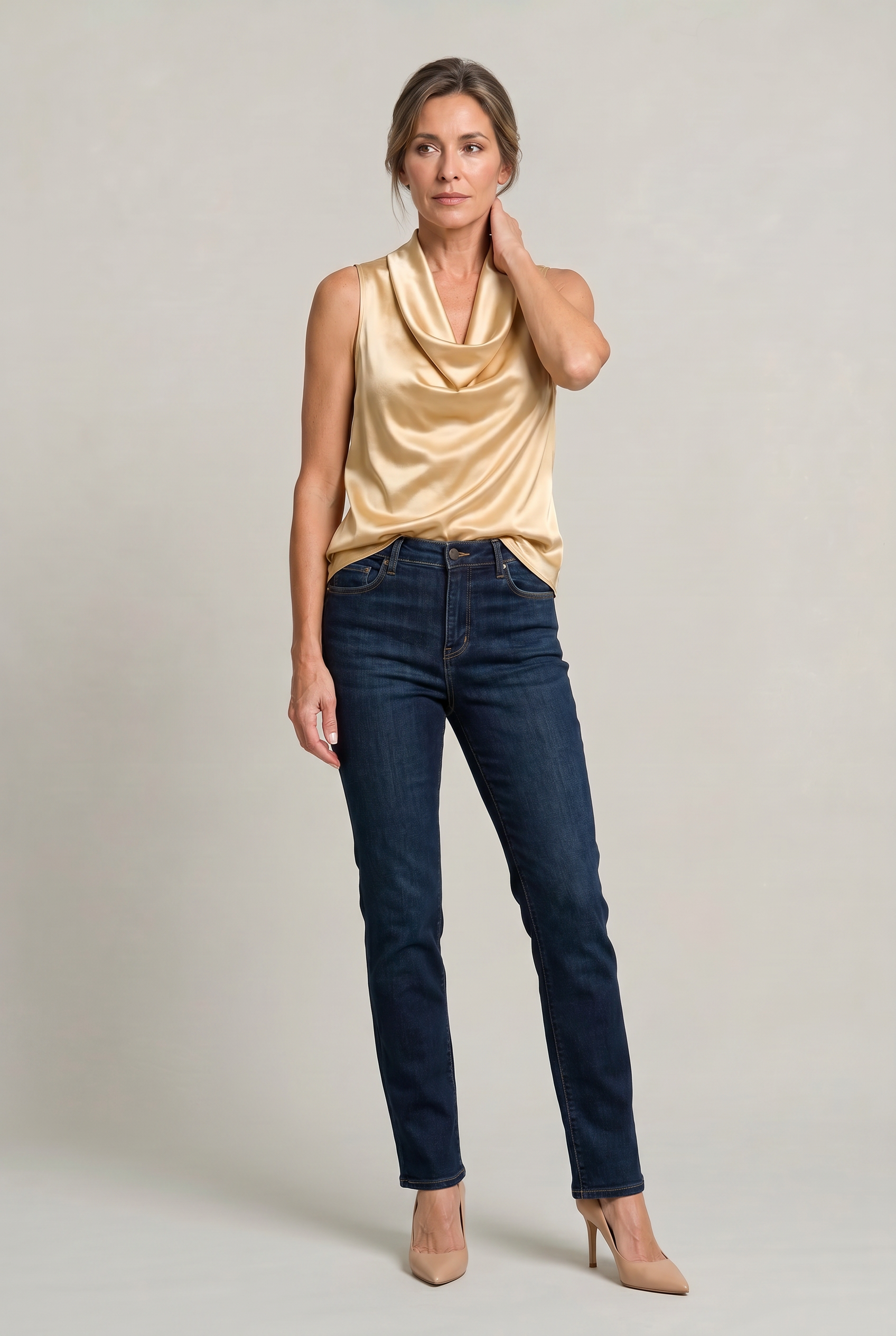 Women's Cowl Neck Sleeveless Cami Top - Draped Front