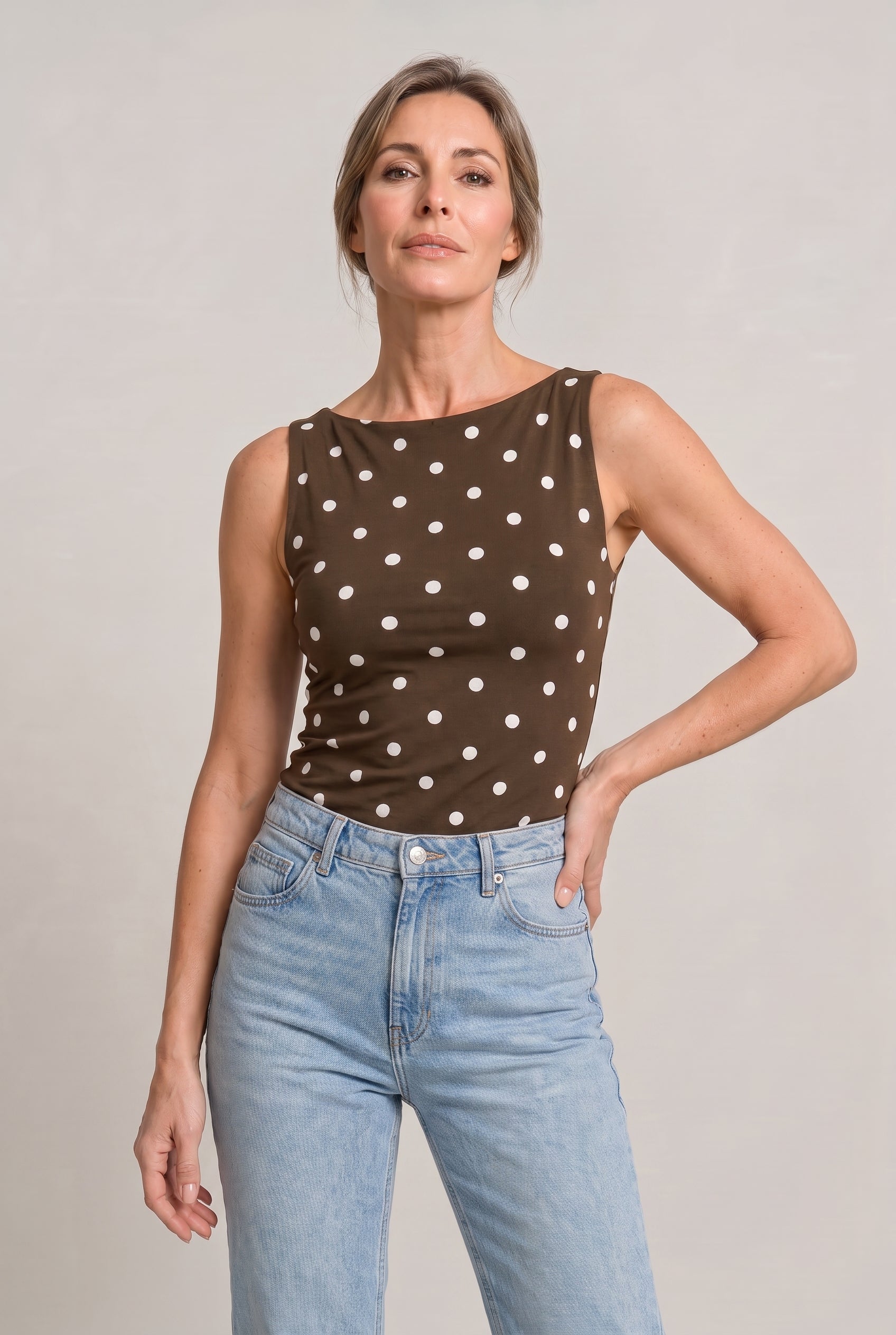 Women’s Polka Dot Sleeveless Tank Top – Fitted Round Neck Summer Top