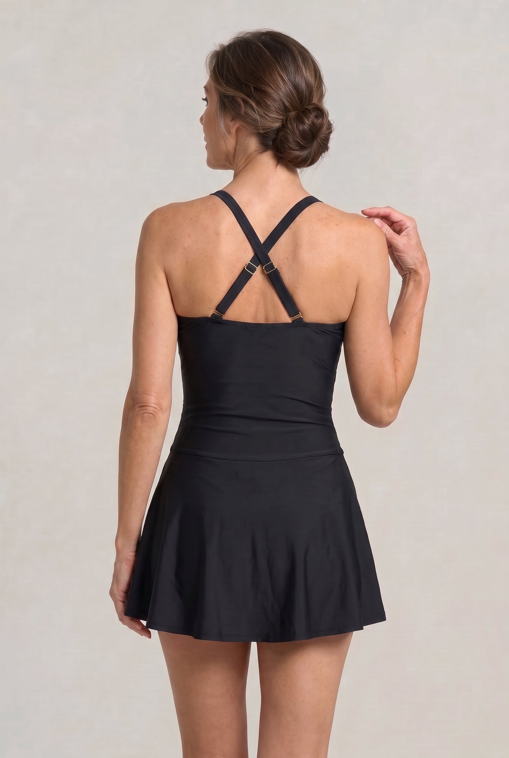 Women’s One-Piece Swimsuit with Sweetheart Neckline and Skirt