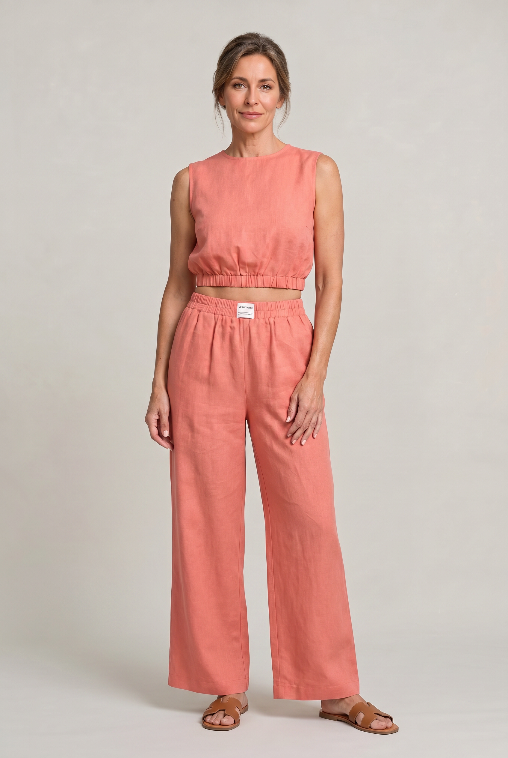 Women's Linen Sleeveless Top and Wide Leg Trousers Two Piece Set