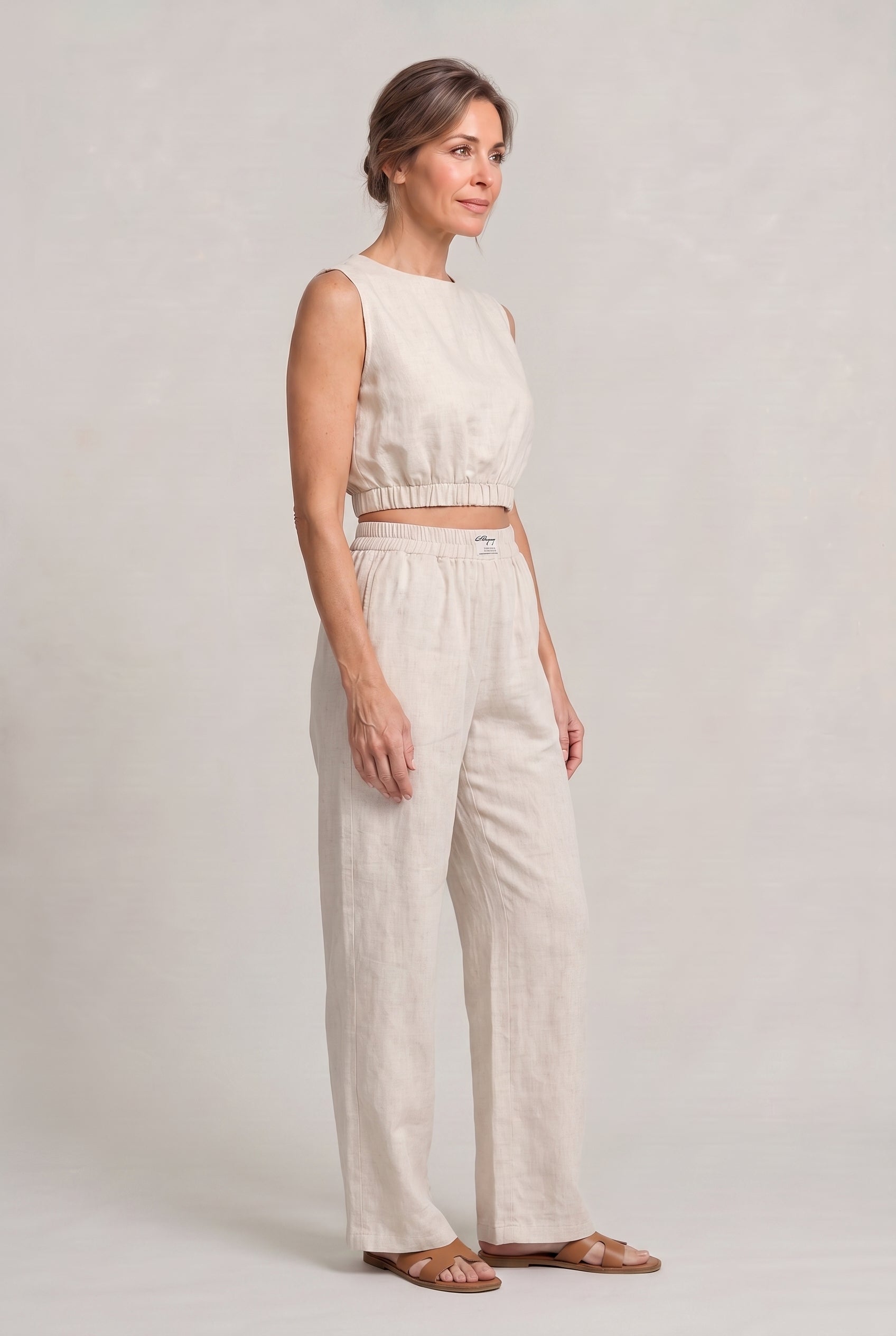 Women's Linen Sleeveless Top and Wide Leg Trousers Two Piece Set