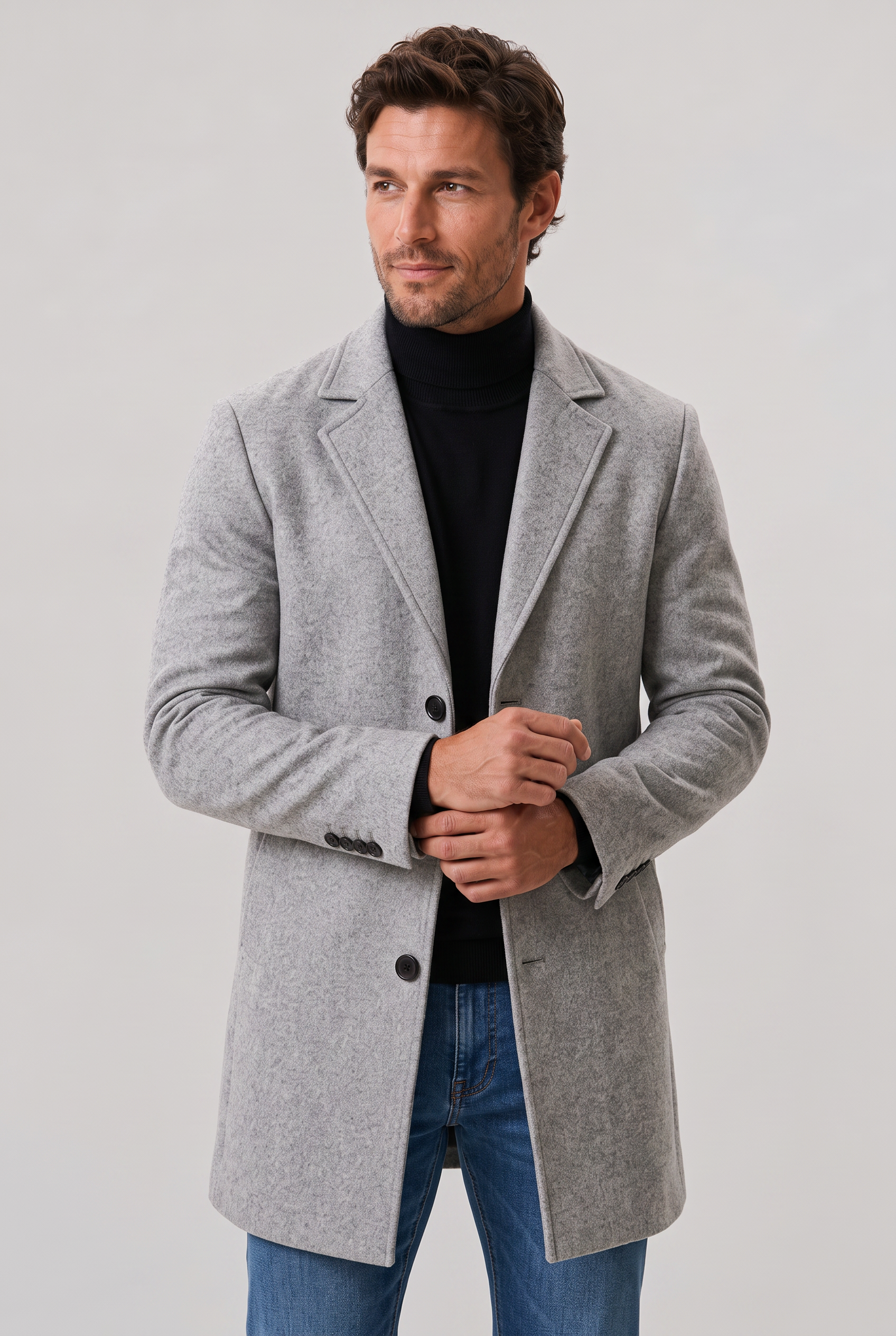 Men’s Mid-Length Tailored Single-Breasted Overcoat