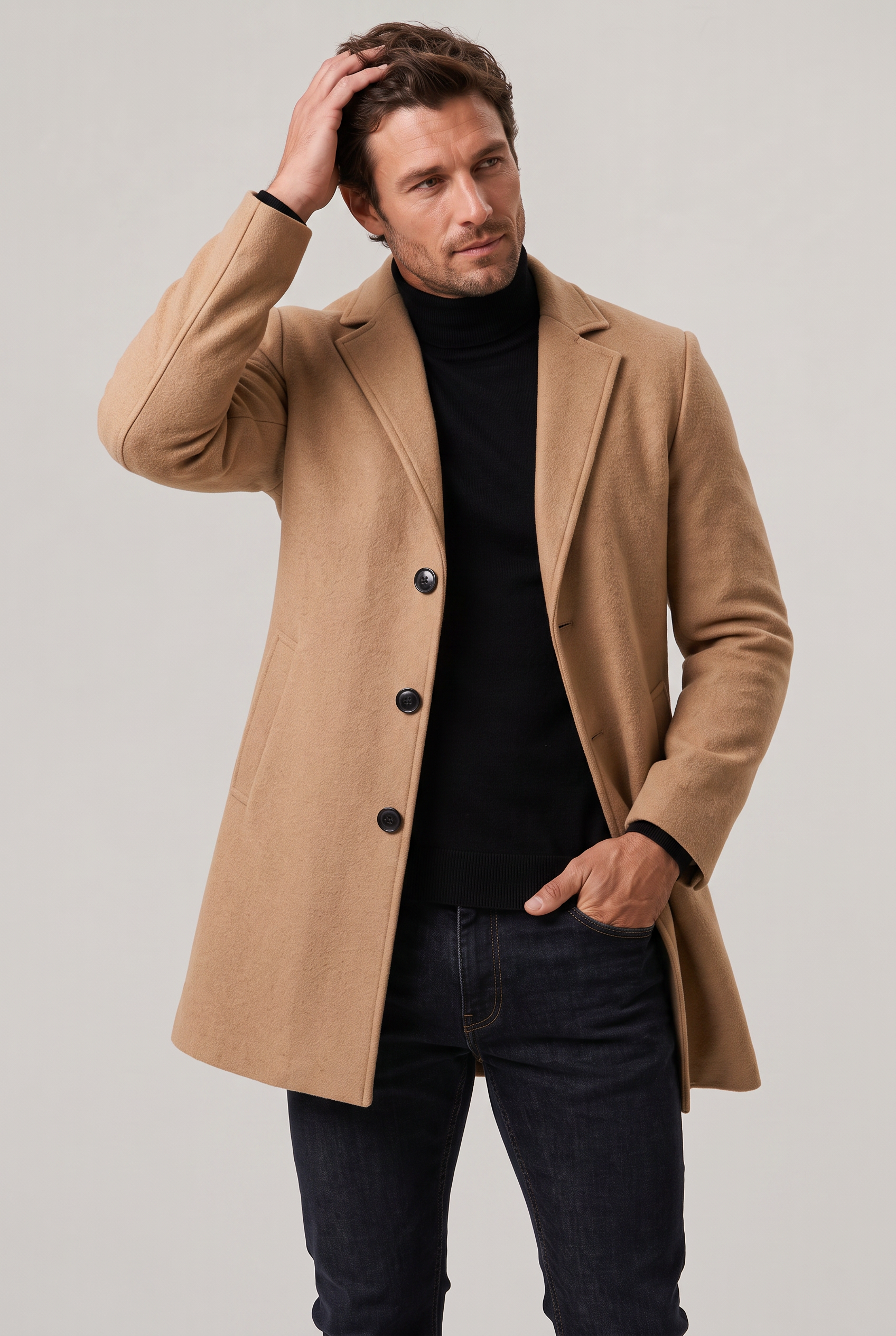 Men’s Mid-Length Tailored Single-Breasted Overcoat