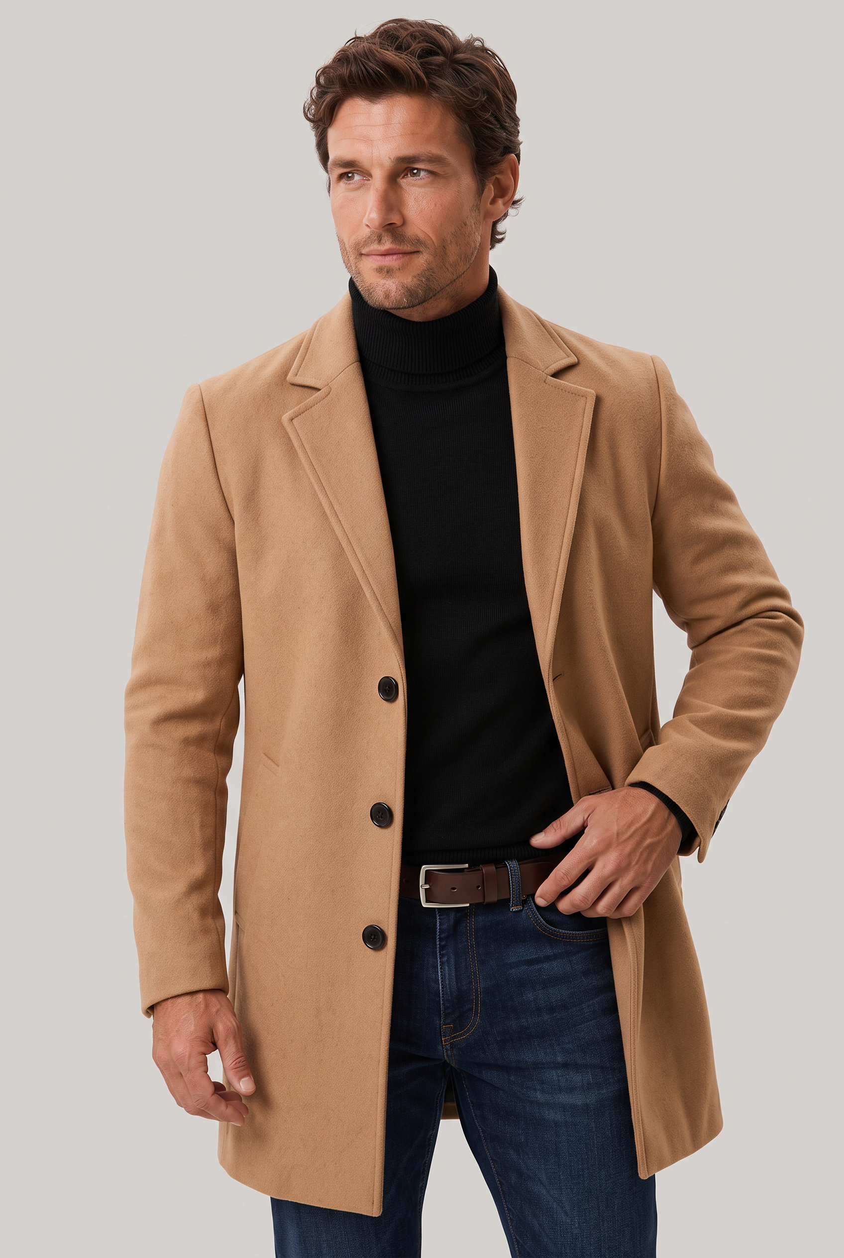 Men’s Mid-Length Tailored Single-Breasted Overcoat