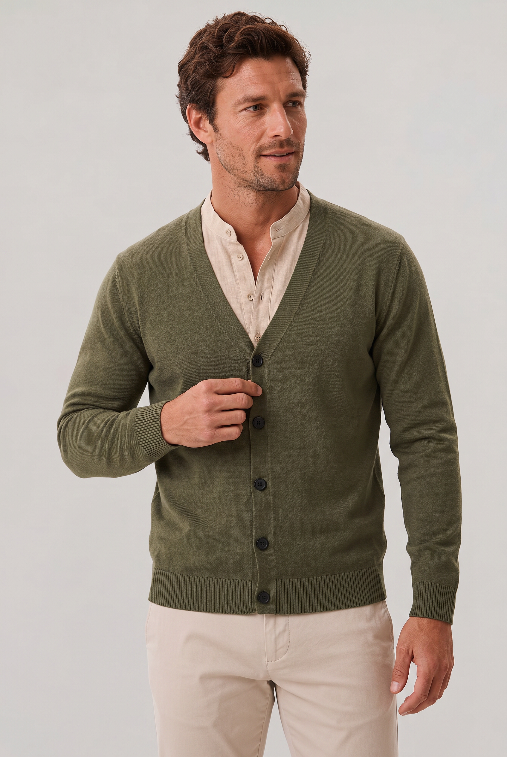 Men’s V-Neck Button-Front Cardigan - Knit Jumper
