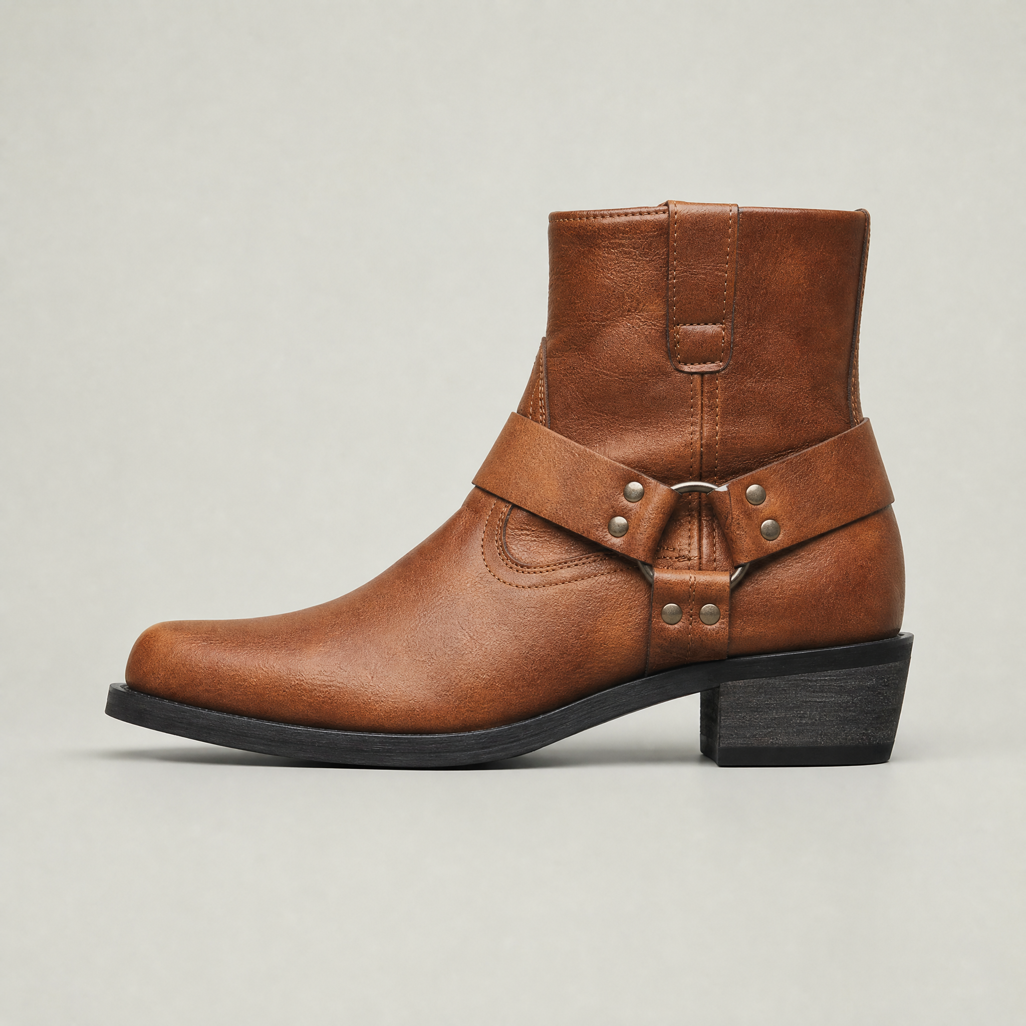 Men’s Leather Side-Zip Harness Ankle Boots