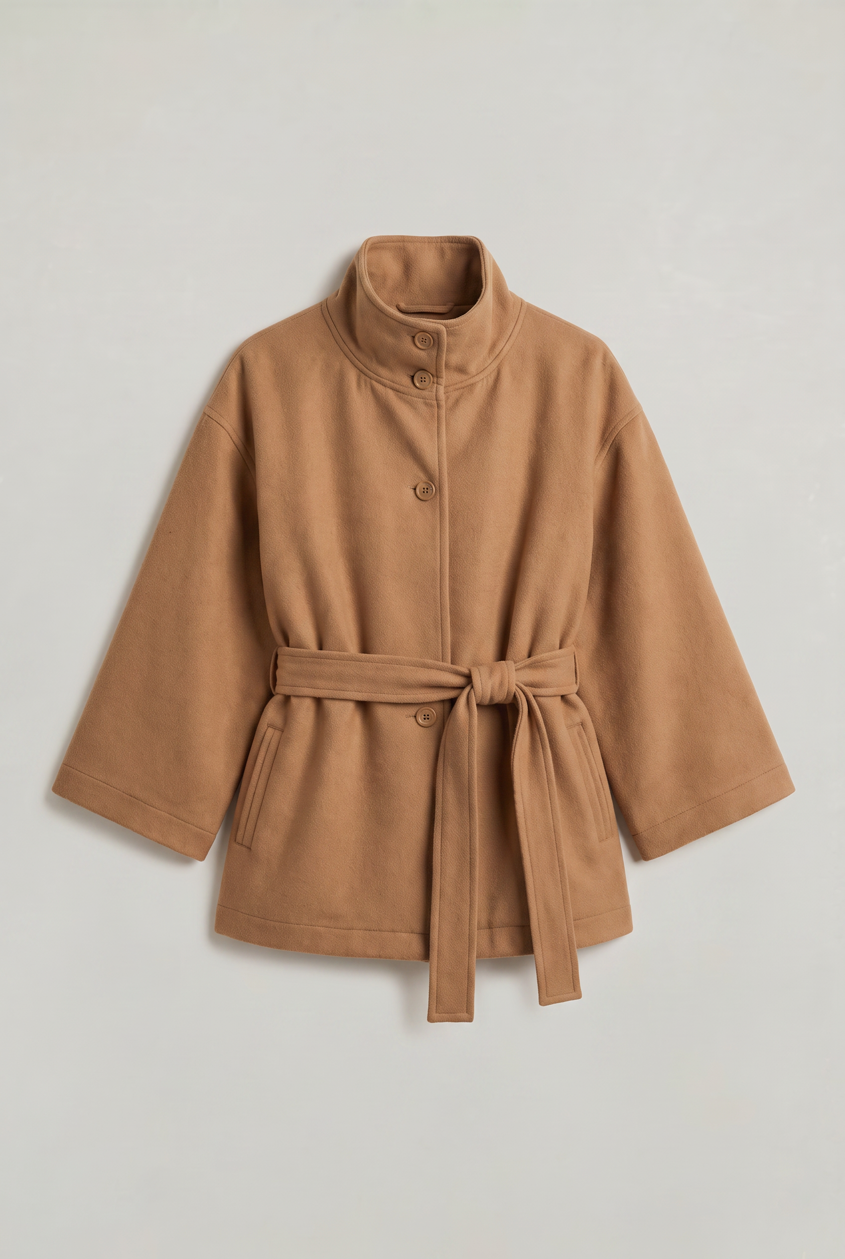 Women’s Belted Cape Jacket - Stand Collar Coat