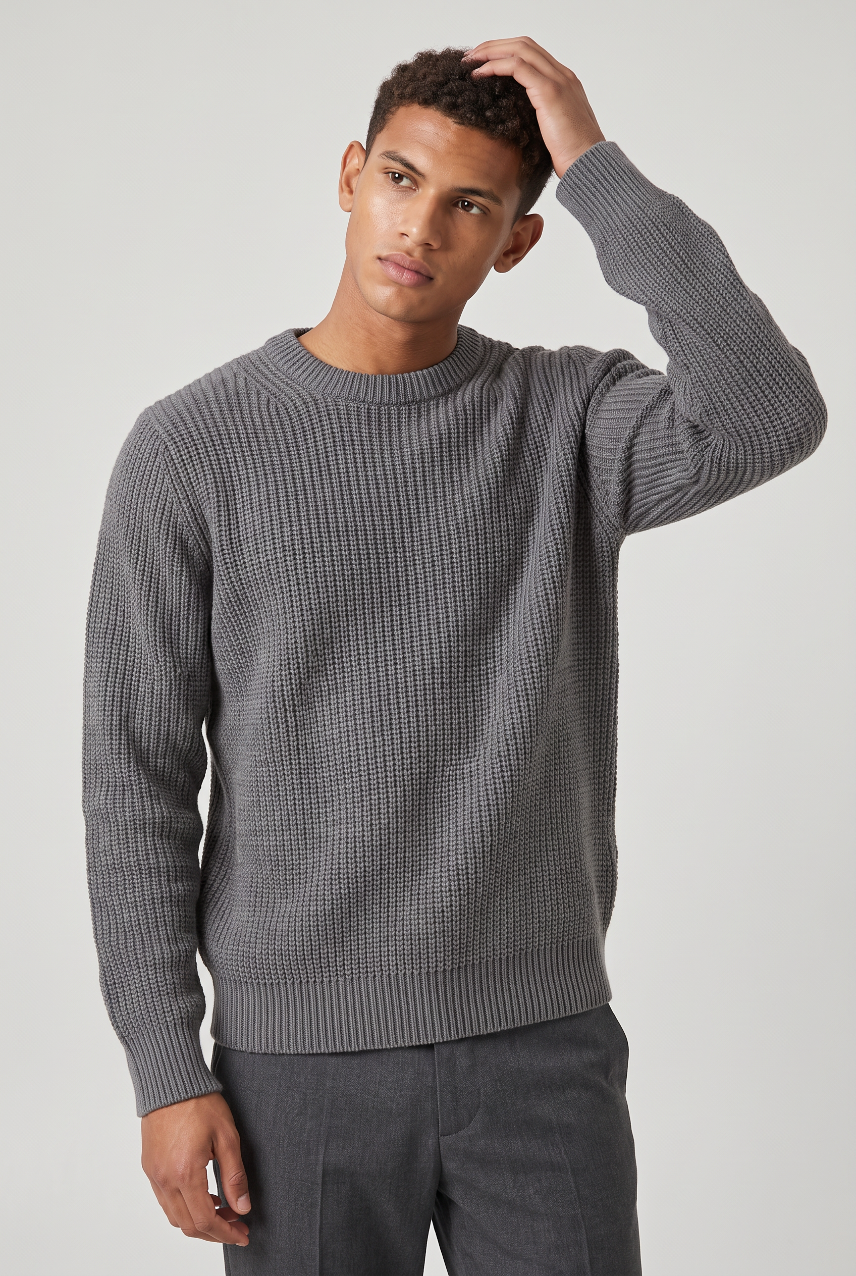 Men's Oversized Ribbed Knit Jumper - Crew Neck Sweater