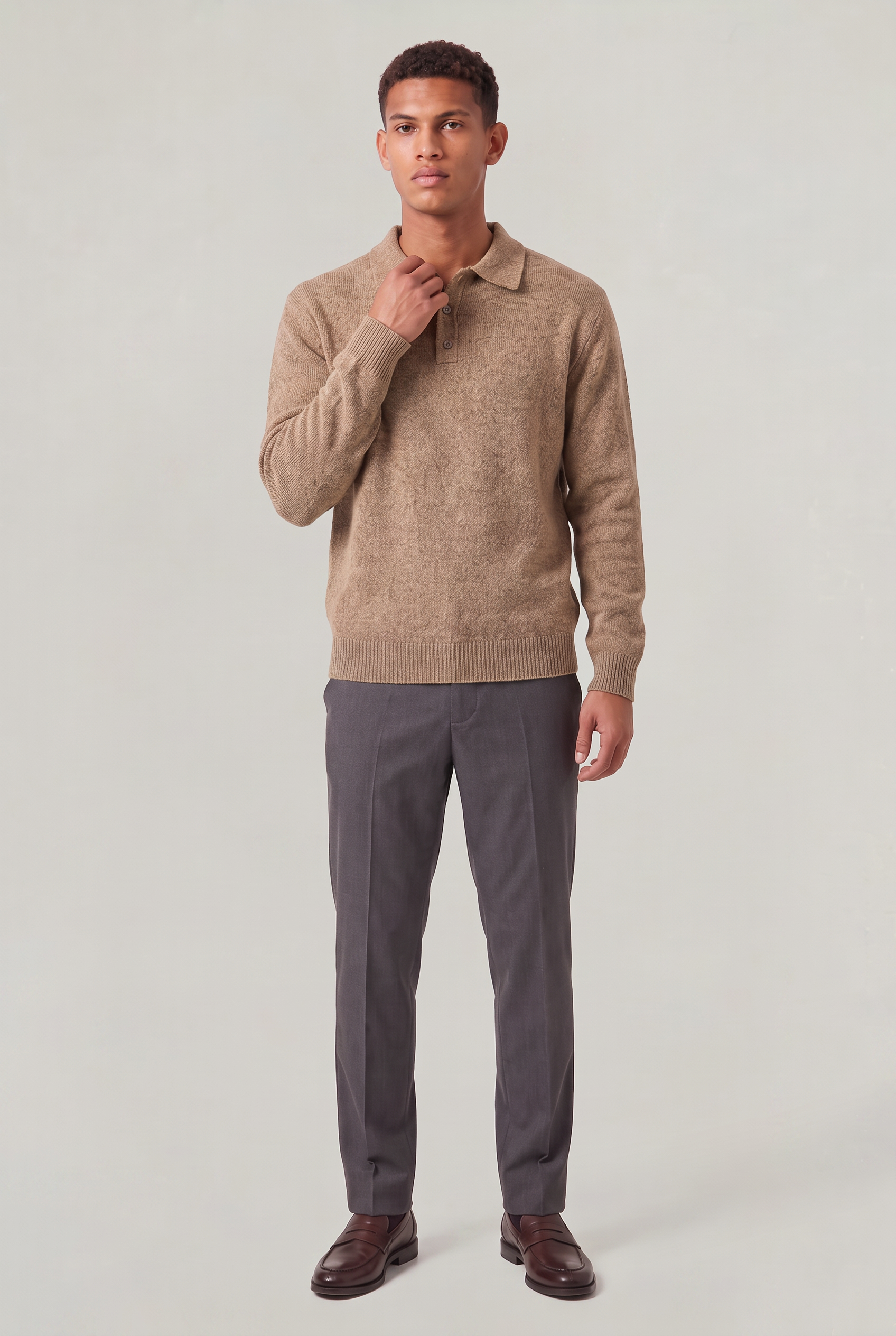 Men's Knitted Polo Jumper – Collared Long Sleeve Sweater