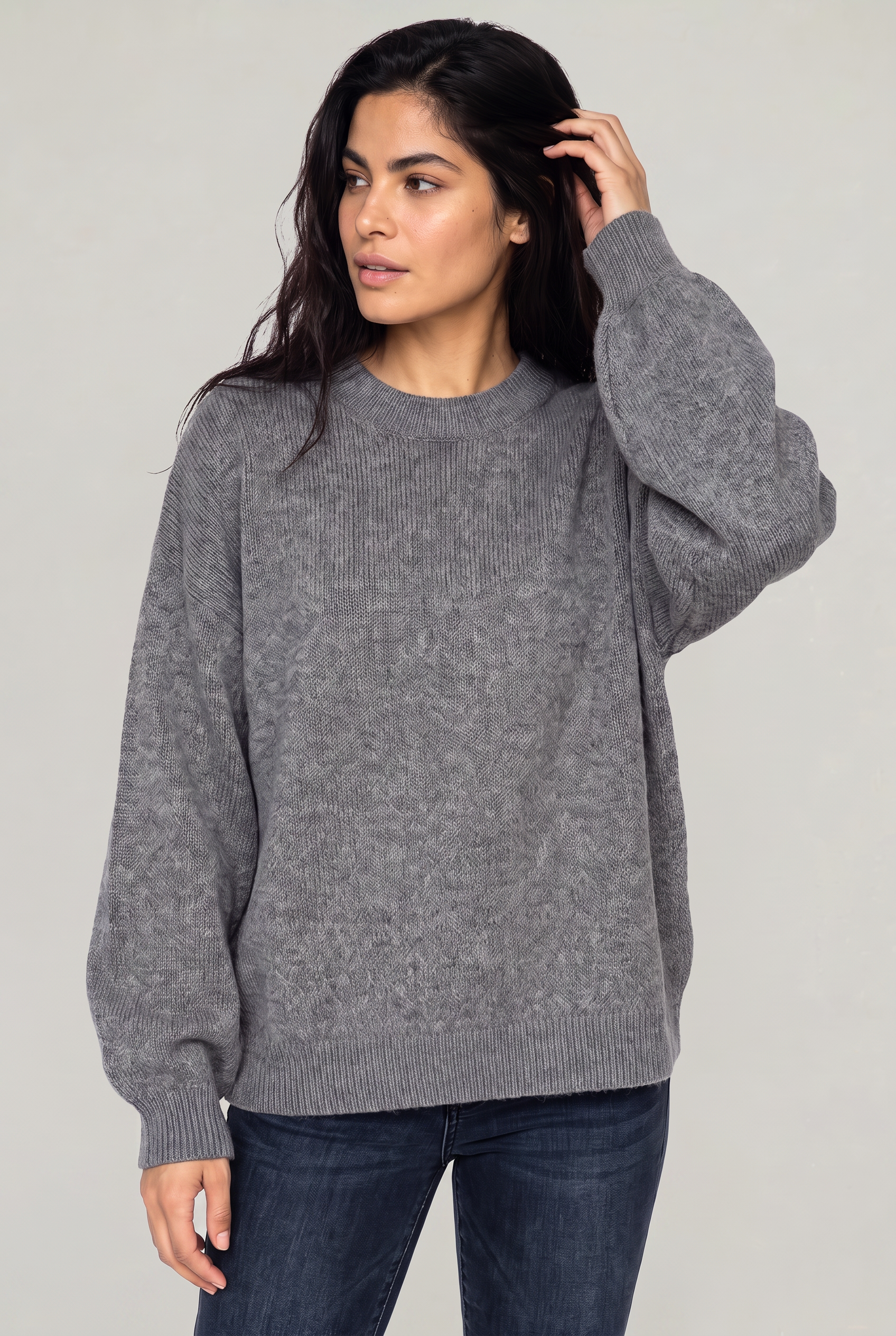 Women's Oversized Knitted Jumper – Crew Neck Drop Shoulder Sweater