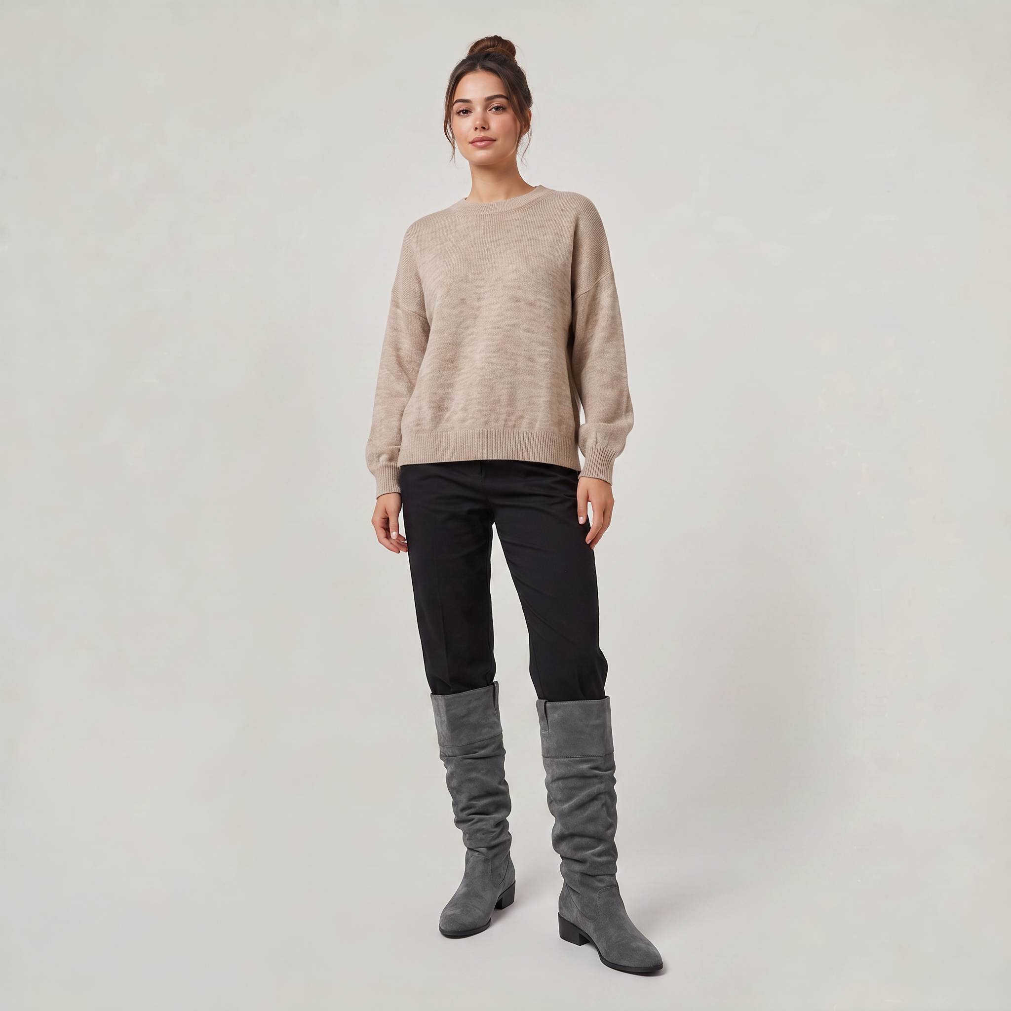 Women's Knee High Boots - Suede Look Slouchy Fold Over