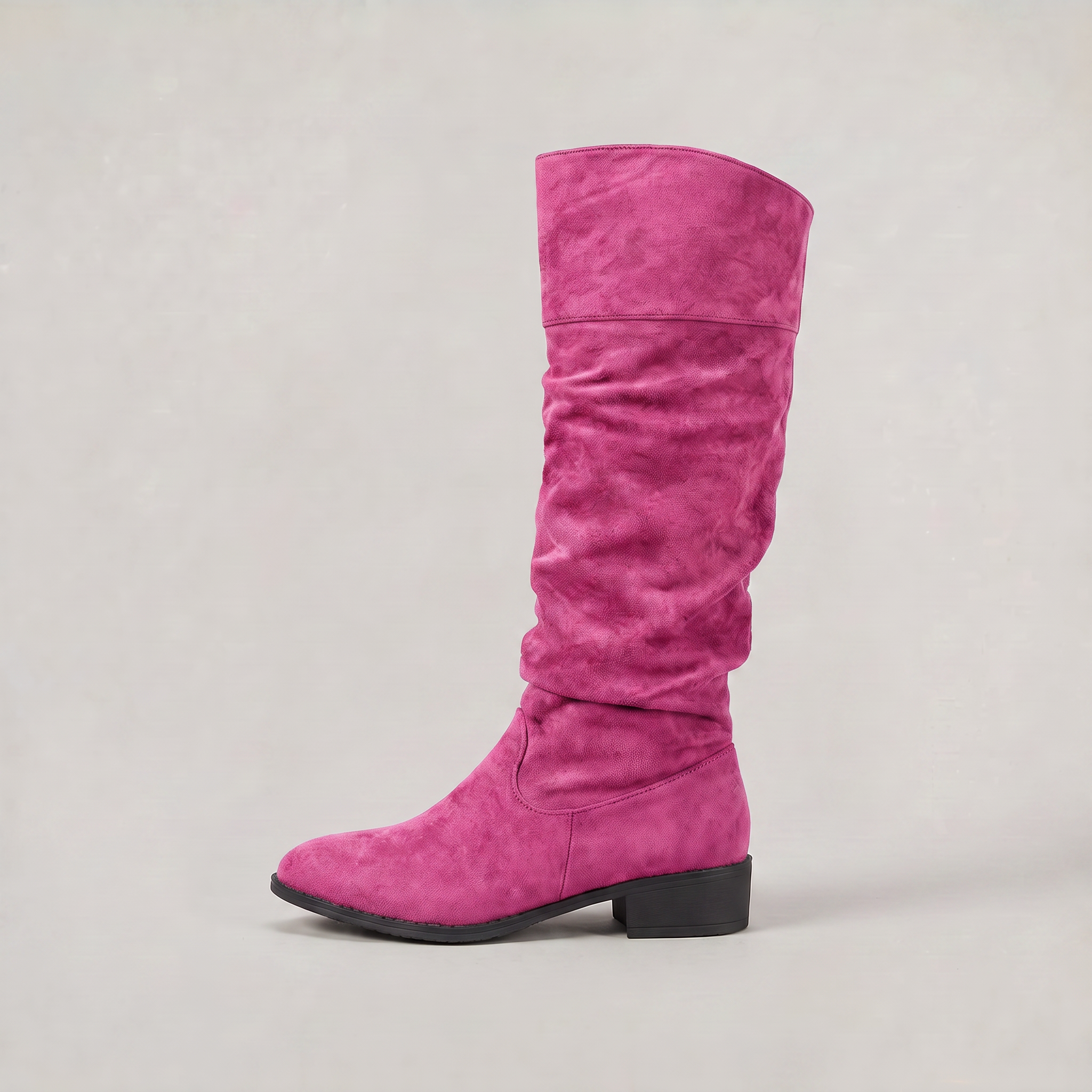 Women's Knee High Boots - Suede Look Slouchy Fold Over