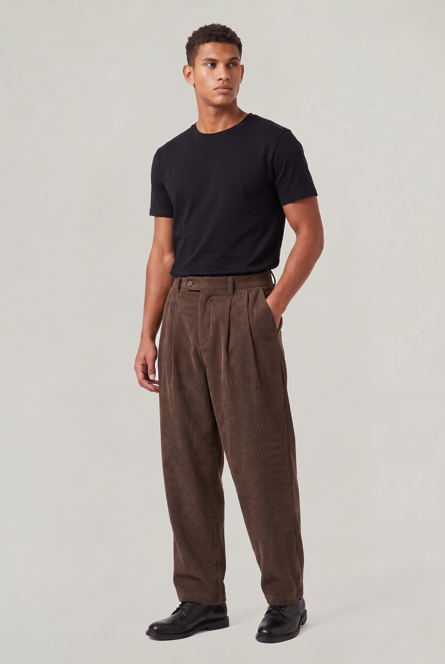Men's Corduroy Trousers - Wide Leg Pleated Cord Trousers