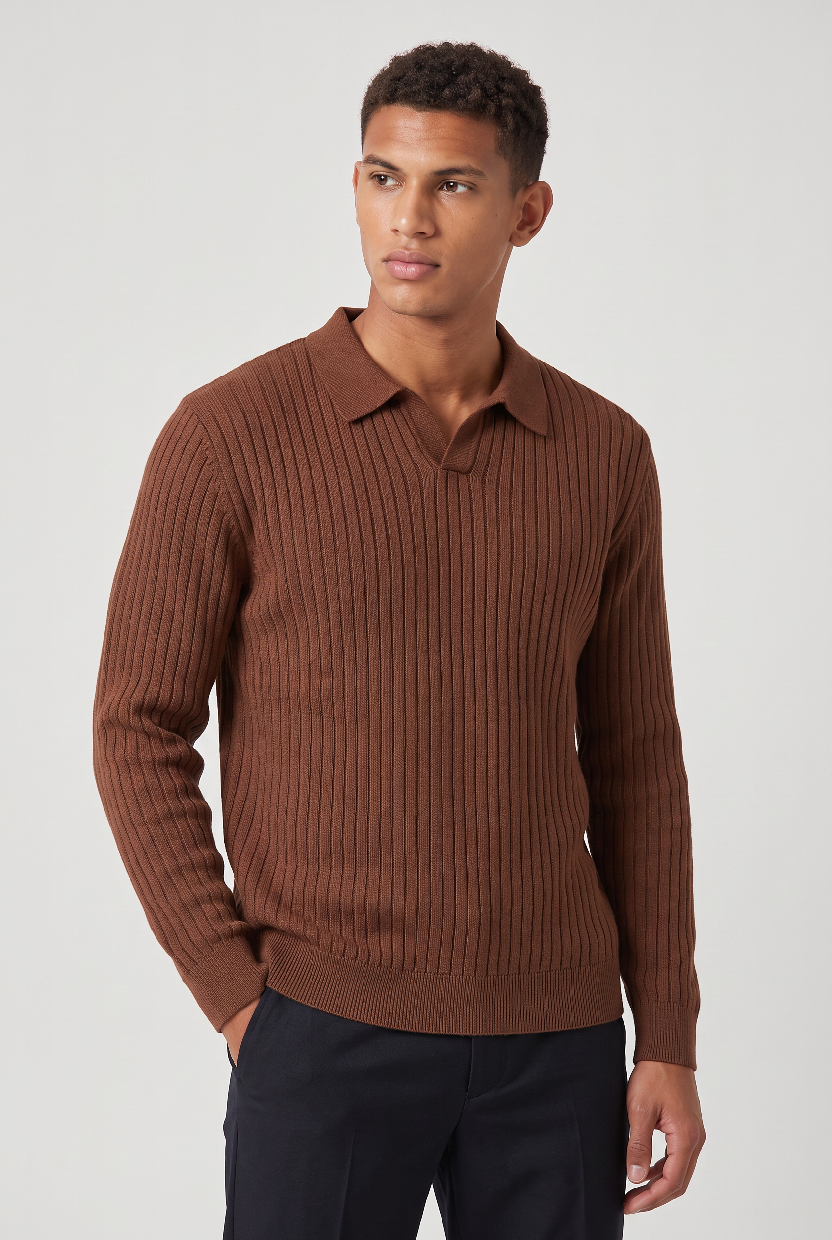 Men’s Cotton Ribbed Long Sleeve Polo