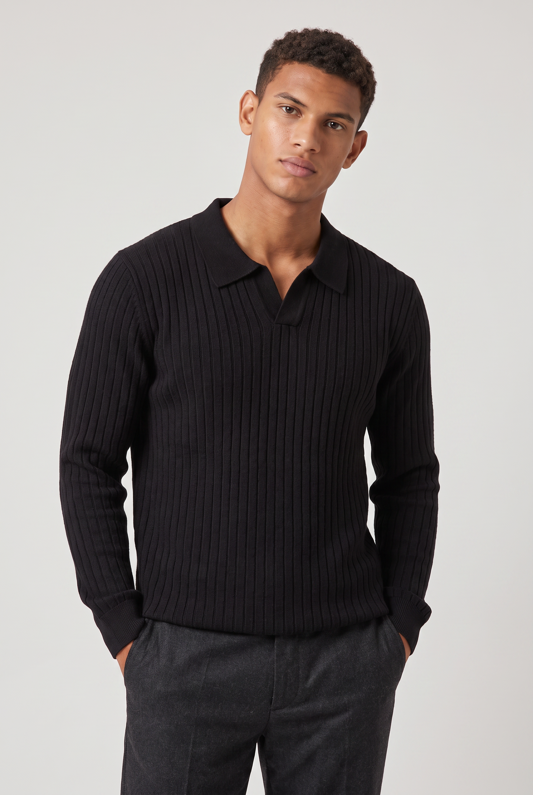 Men’s Cotton Ribbed Long Sleeve Polo