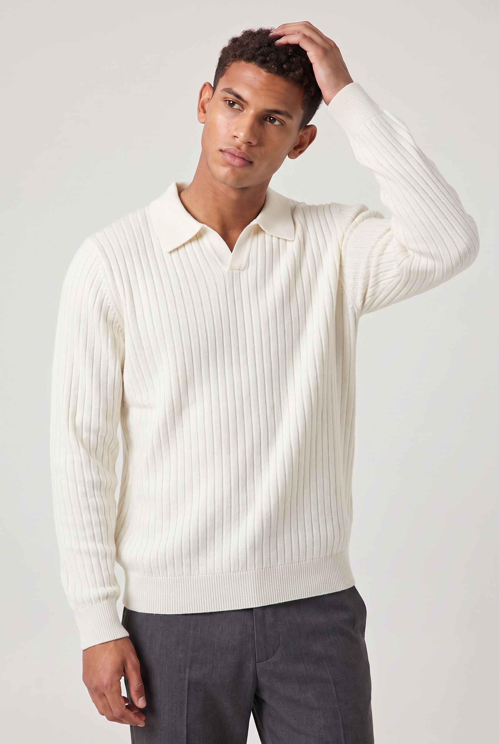 Men’s Cotton Ribbed Long Sleeve Polo