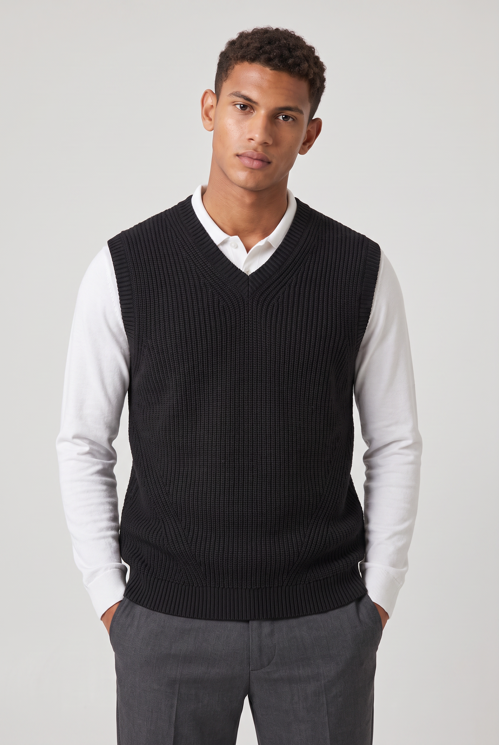 Men's Sweater Vest - Ribbed Knit V Neck Sleeveless