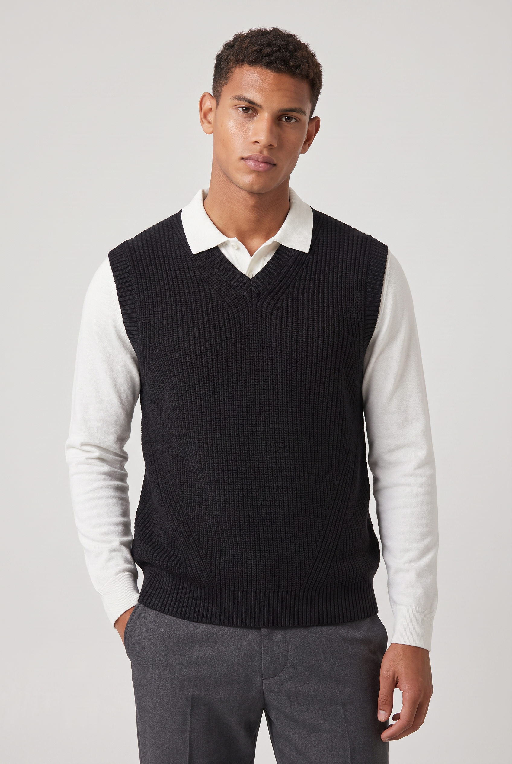 Men's Sweater Vest - Ribbed Knit V Neck Sleeveless