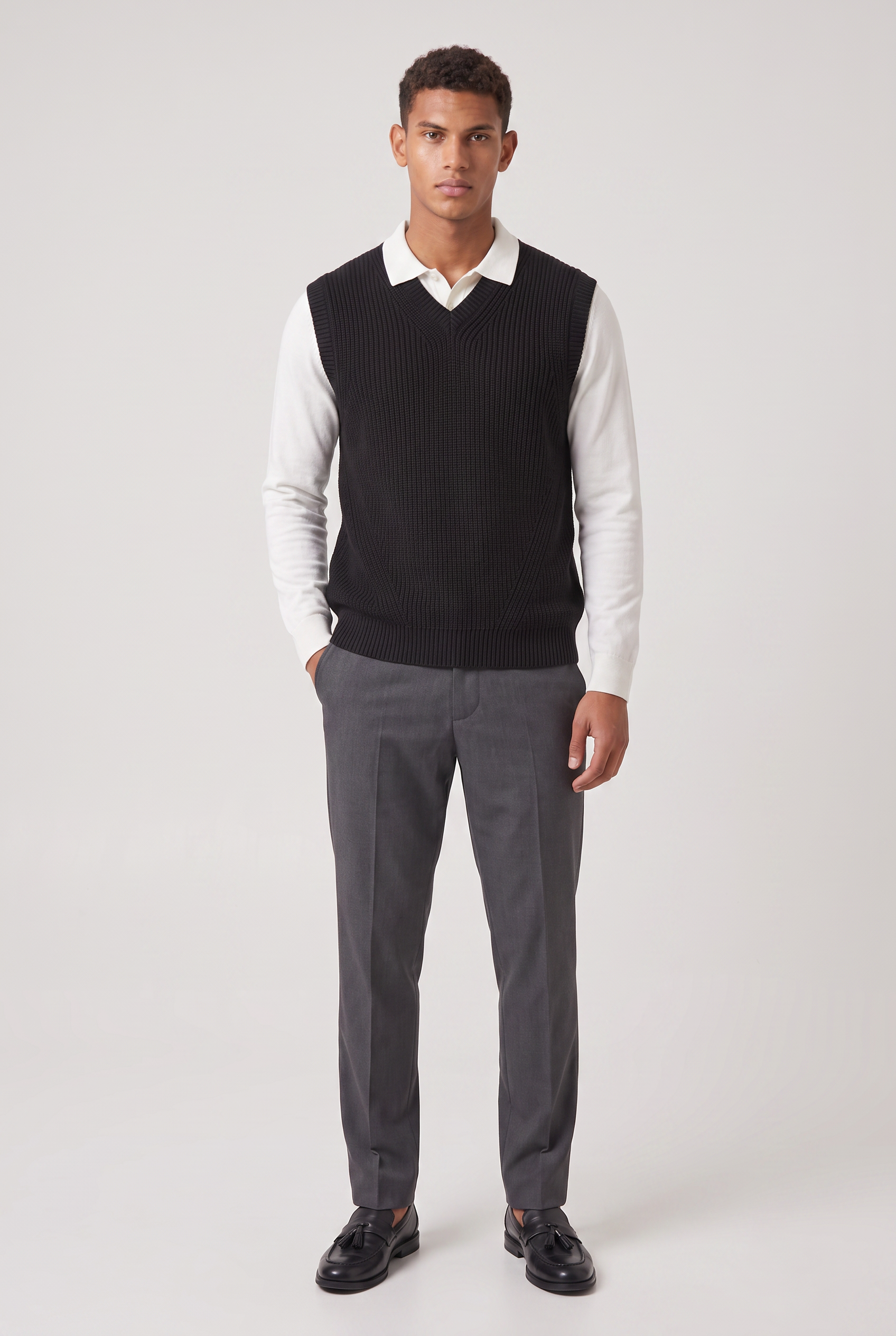 Men's Sweater Vest - Ribbed Knit V Neck Sleeveless