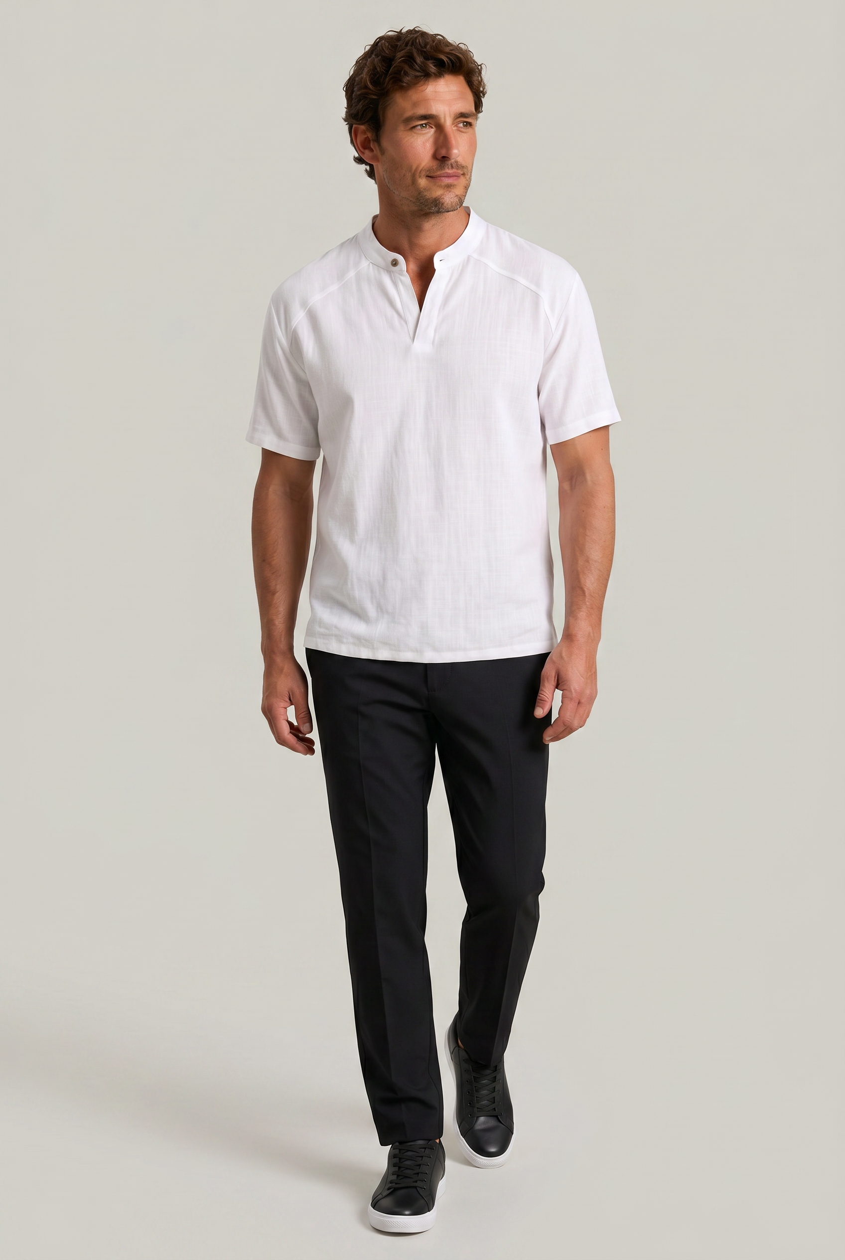 Men's Linen Short Sleeve Henley T-Shirt