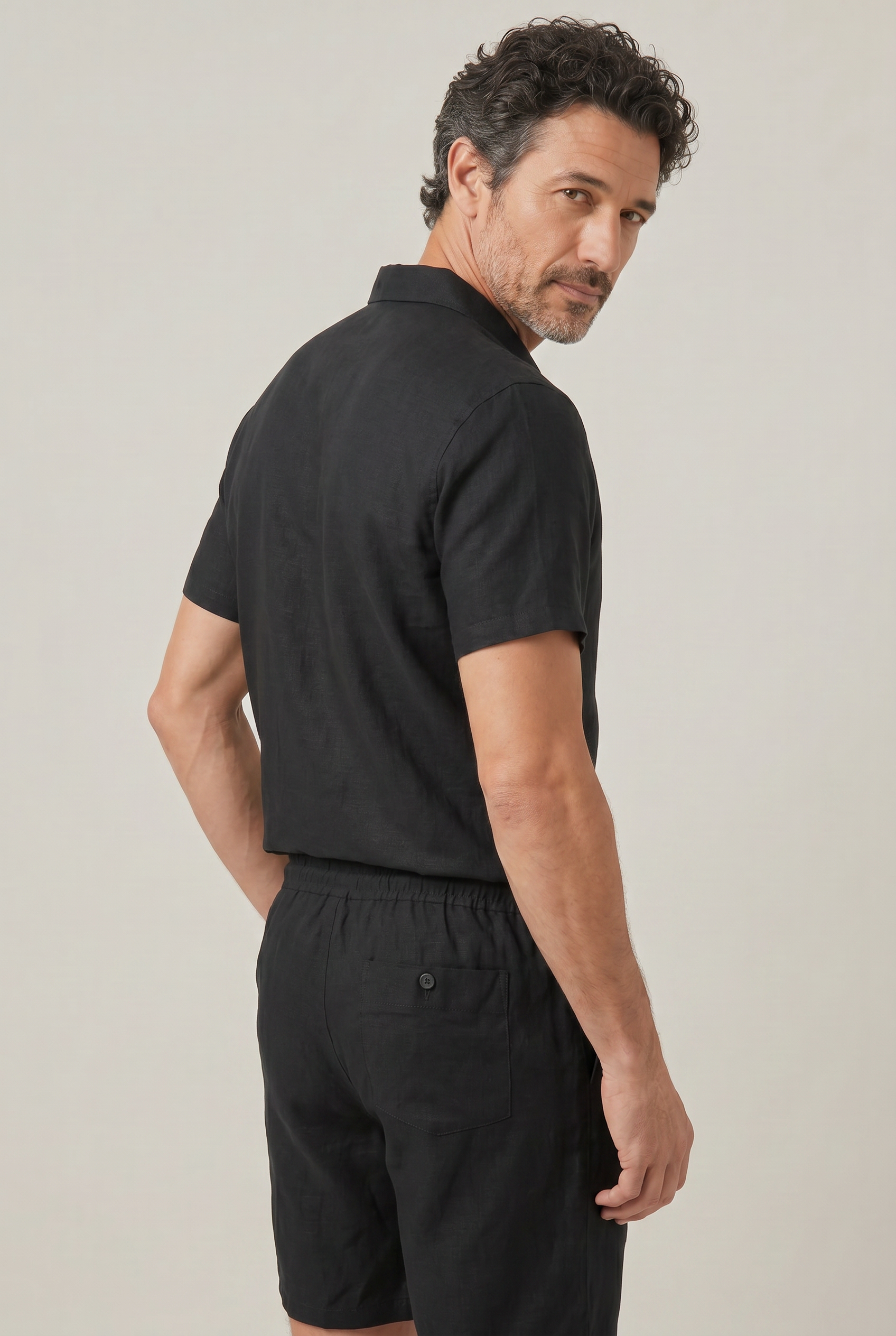 Men's Linen Short Sleeve Polo Shirt and Shorts Set