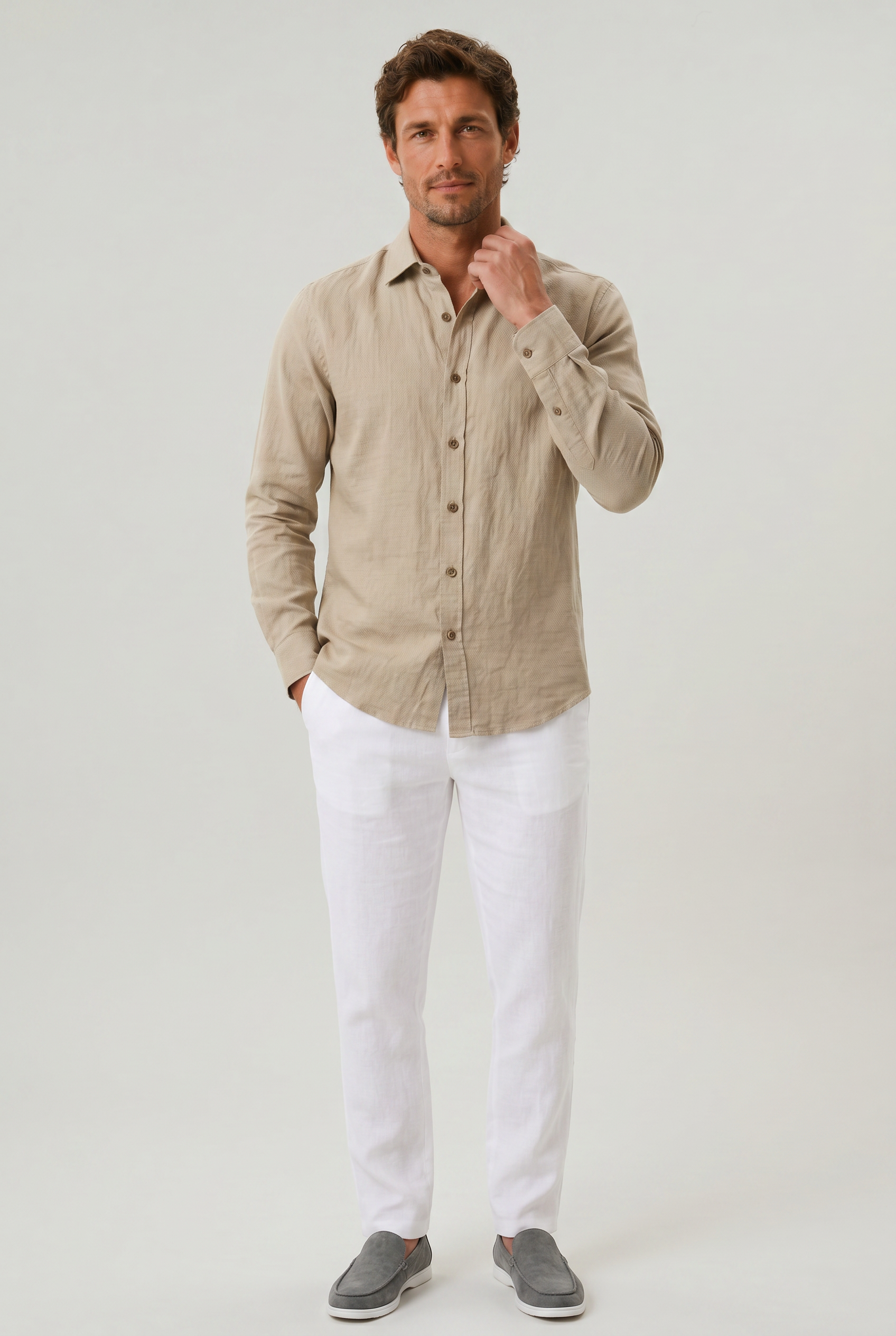 Men's Long Sleeve Cotton Button Down Shirt