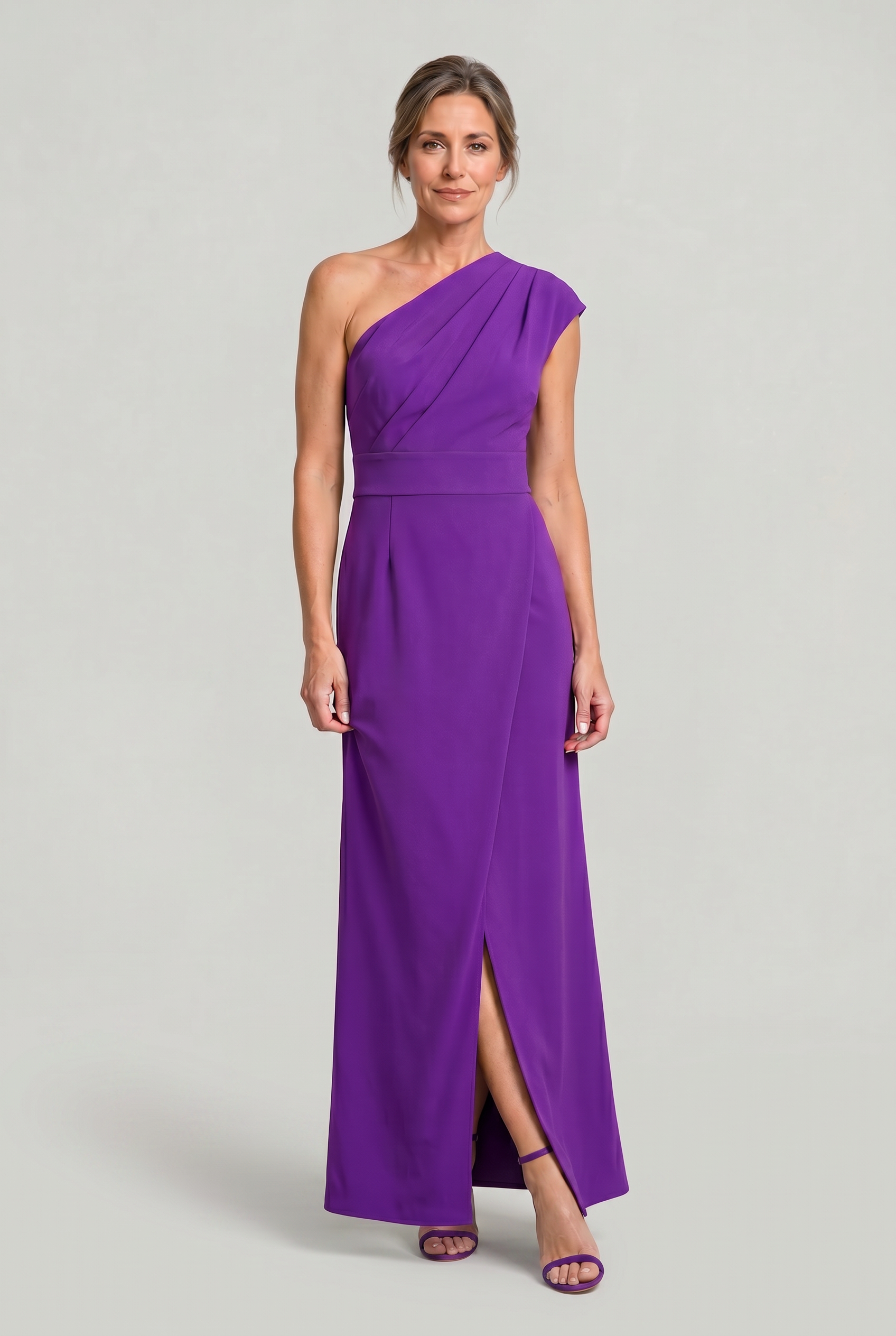 Women's One-Shoulder Maxi Evening Dress - Asymmetric Neckline
