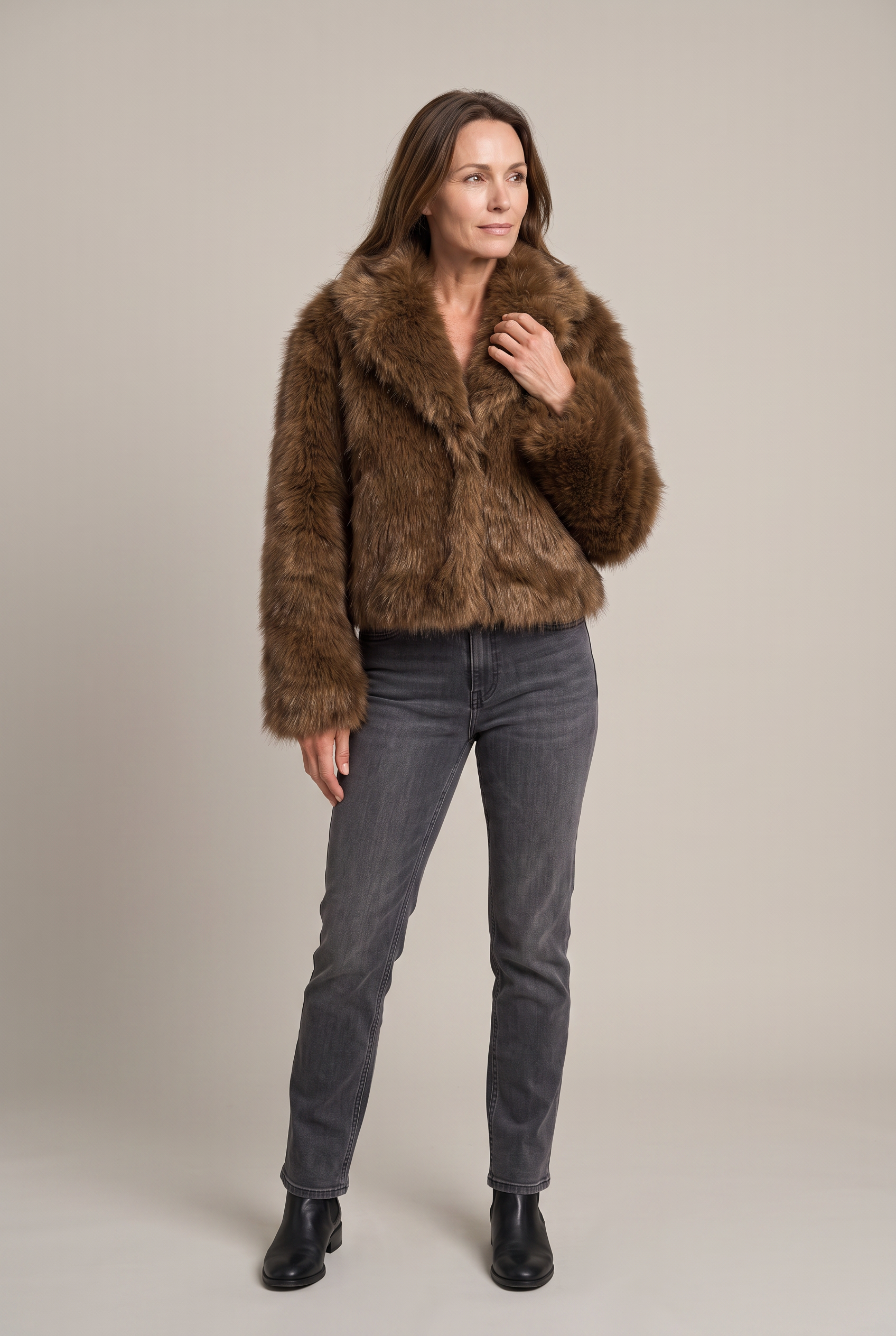 Women’s Cropped Shaggy Faux-Fur Jacket