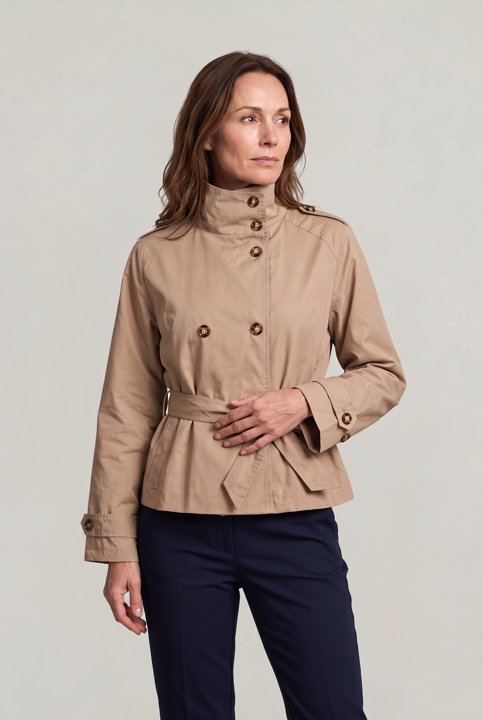 Women’s Cropped Double-Breasted Belted Trench Coat