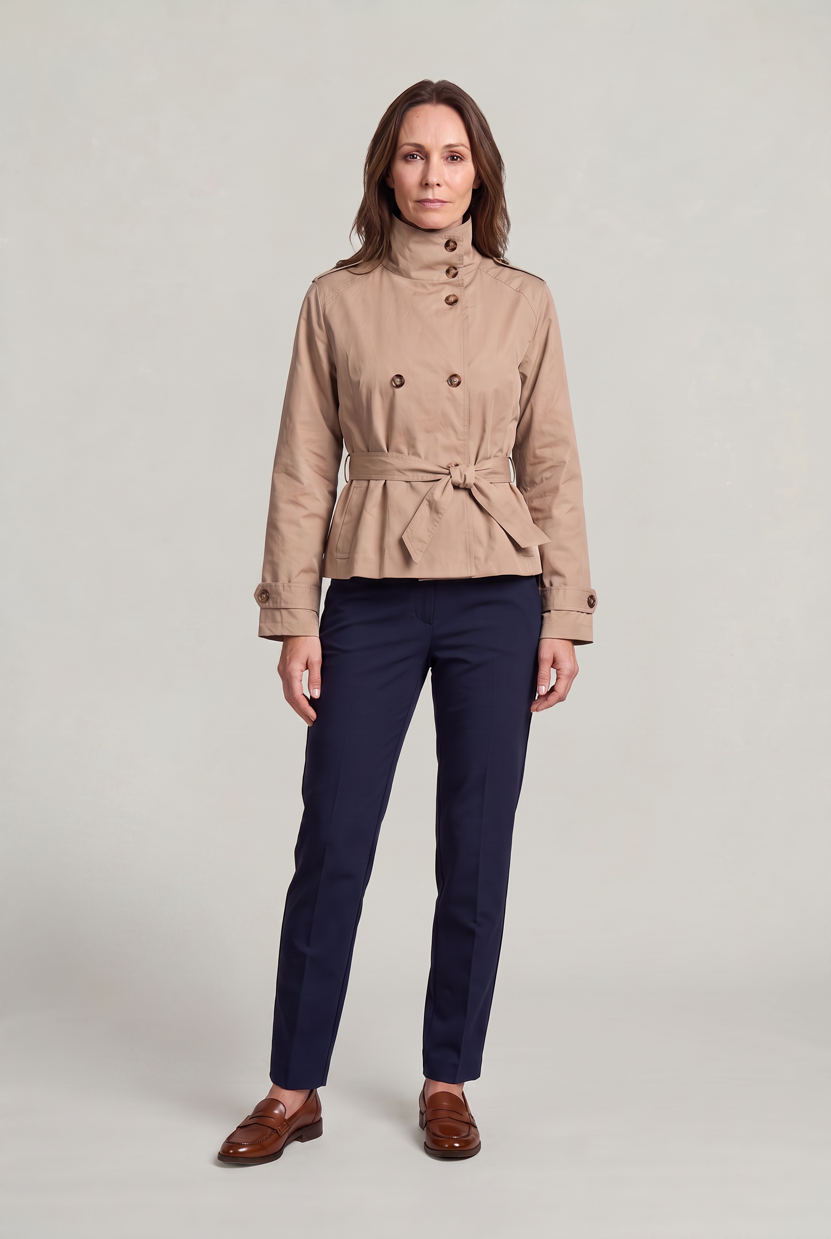 Women’s Cropped Double-Breasted Belted Trench Coat