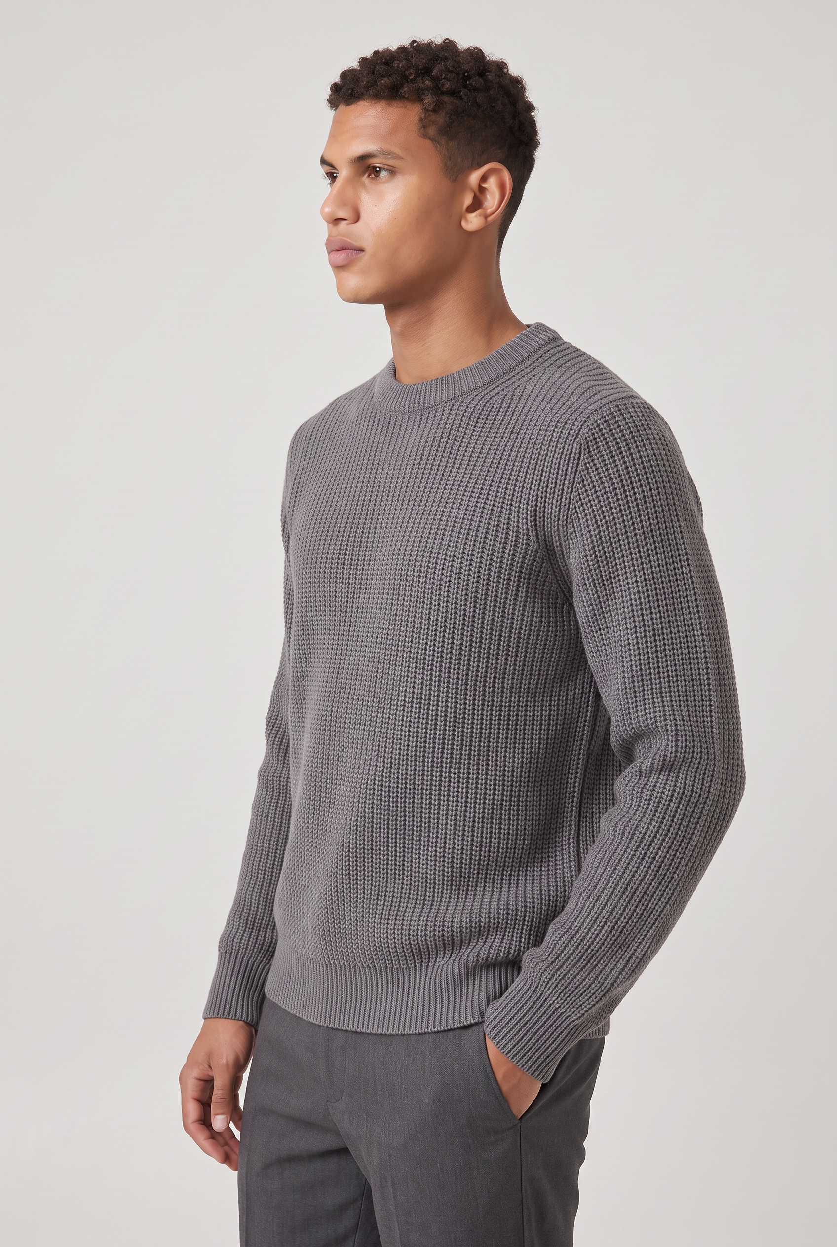 Men's Oversized Ribbed Knit Jumper - Crew Neck Sweater