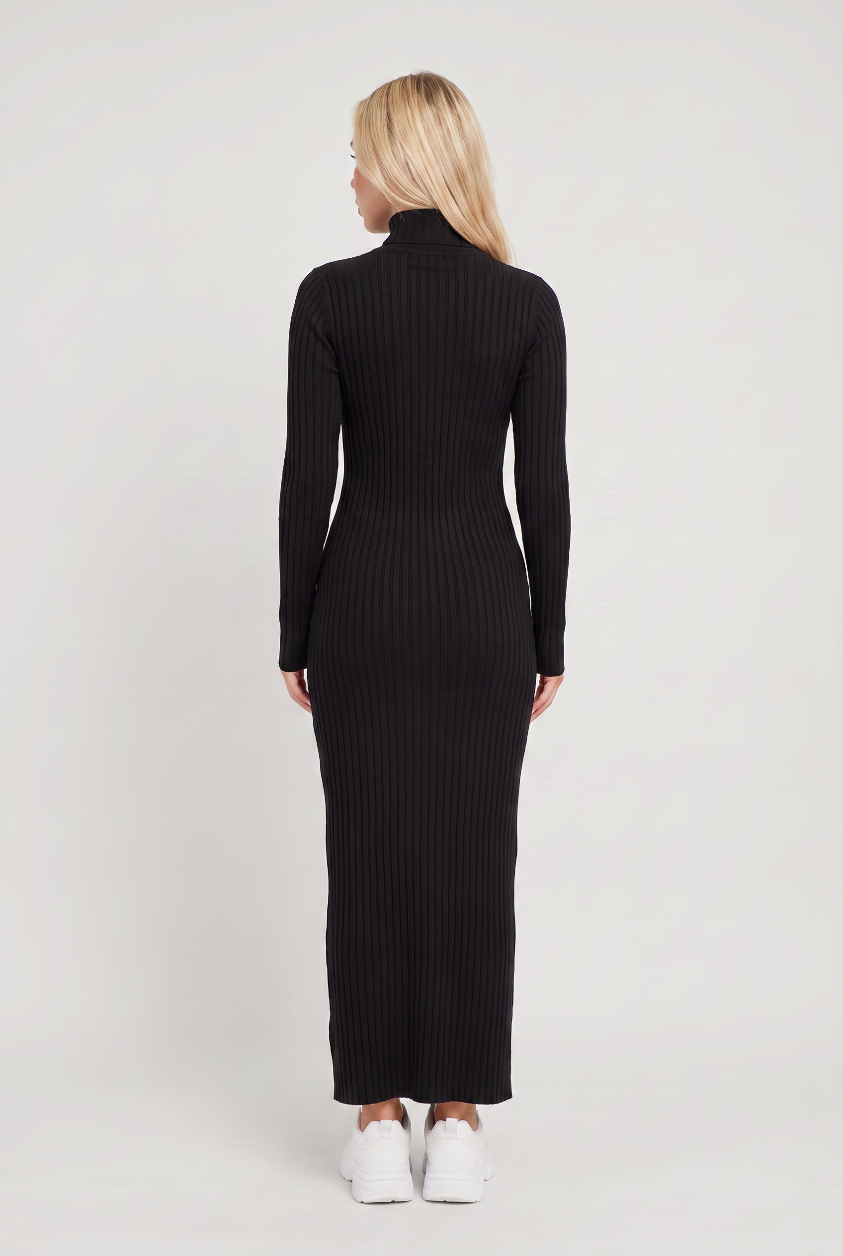 Women’s Knitted Midi Dress Long Sleeve Polo Collar Ribbed
