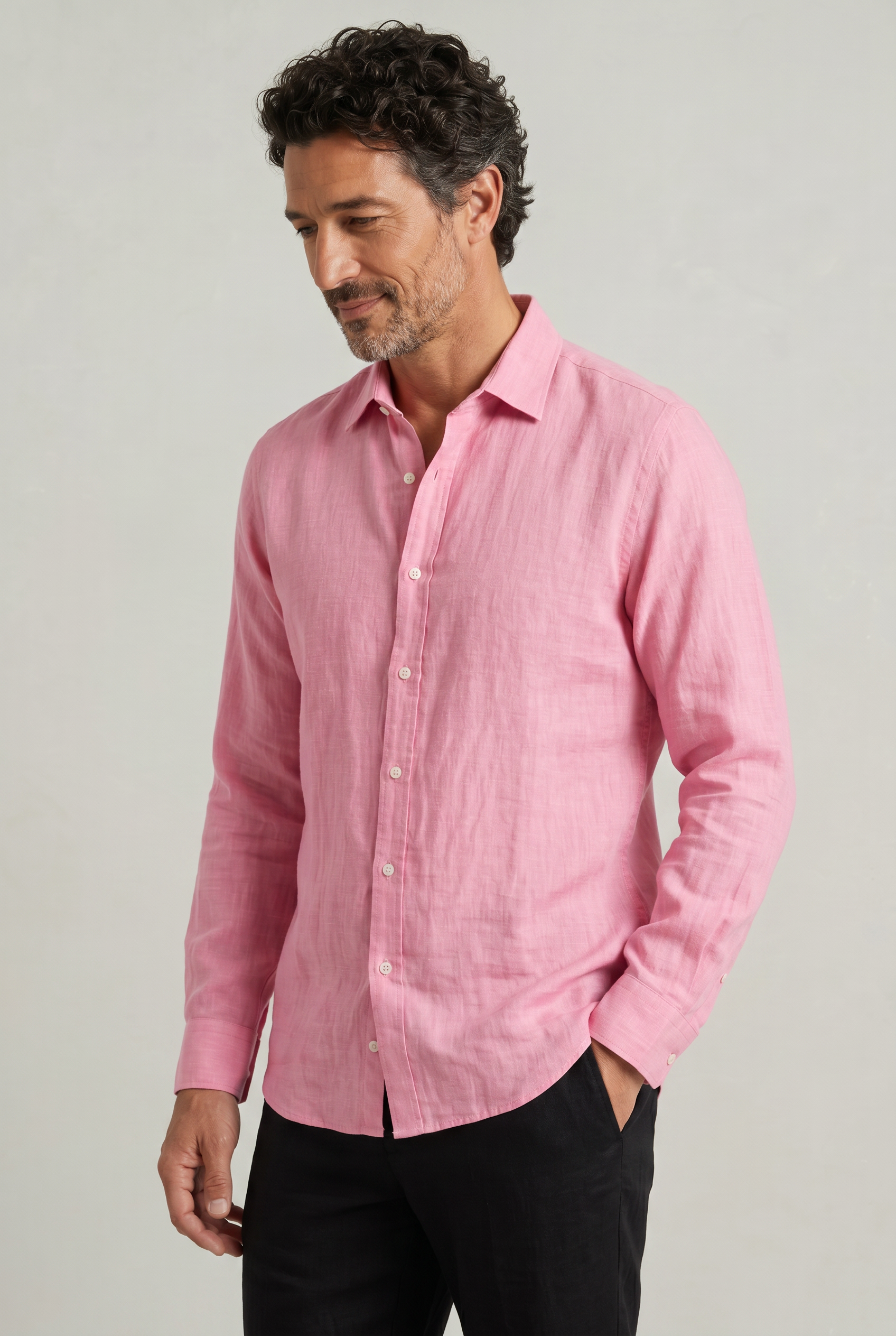Men's Long Sleeve Linen Button Down Shirt
