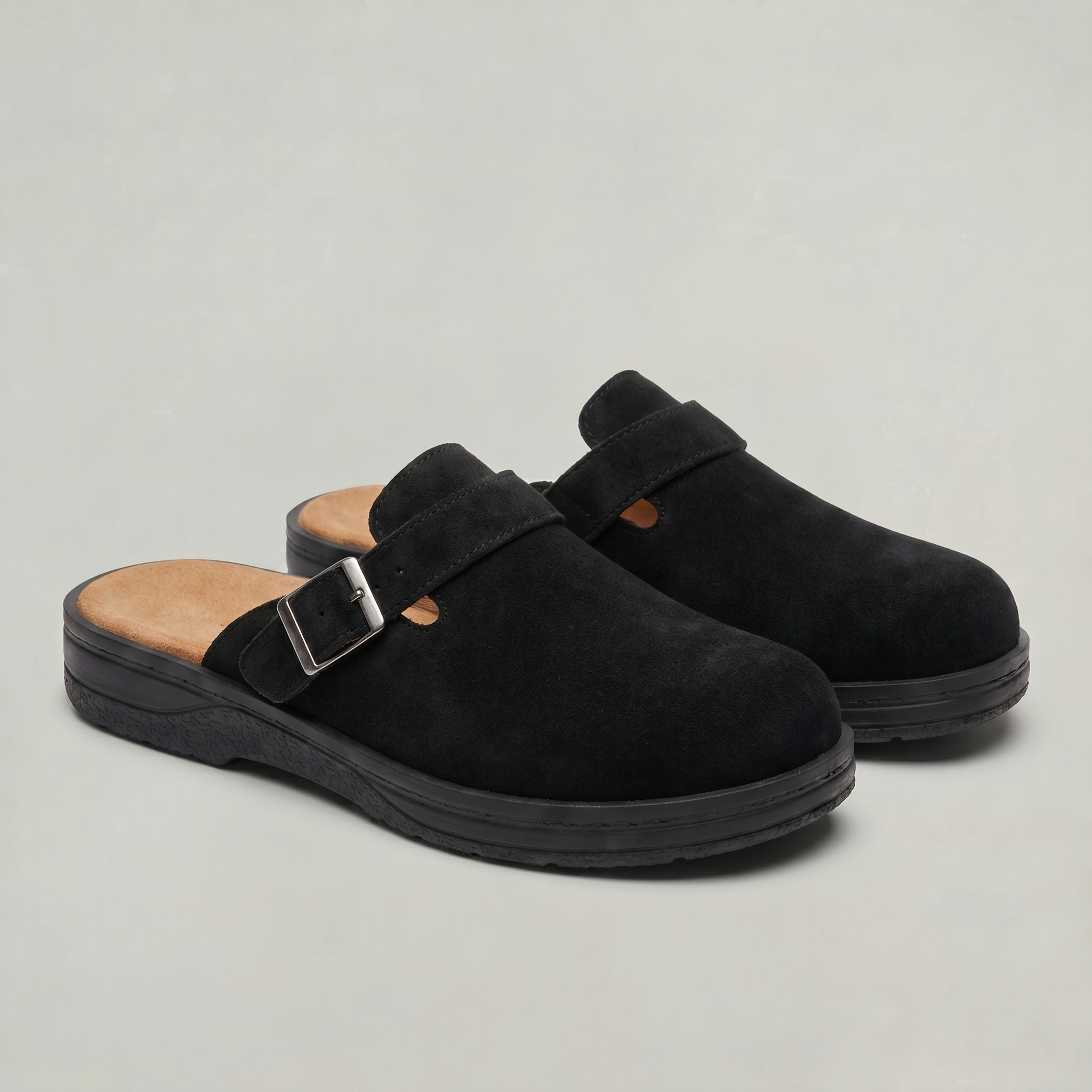 Men's PU Leather Mule Clogs — Buckle Strap Slip On Casual Flat Shoes