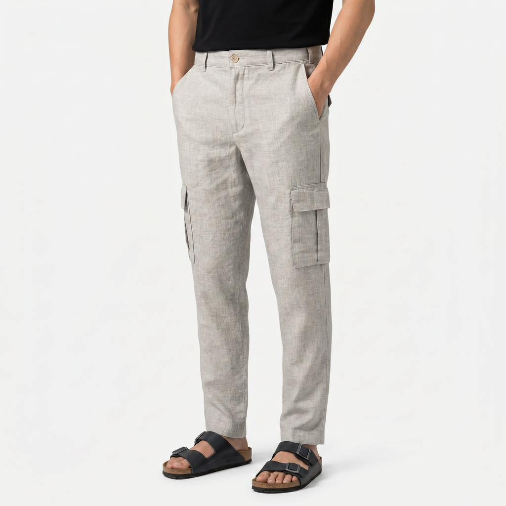 Men's Linen Cargo Trousers Relaxed Fit